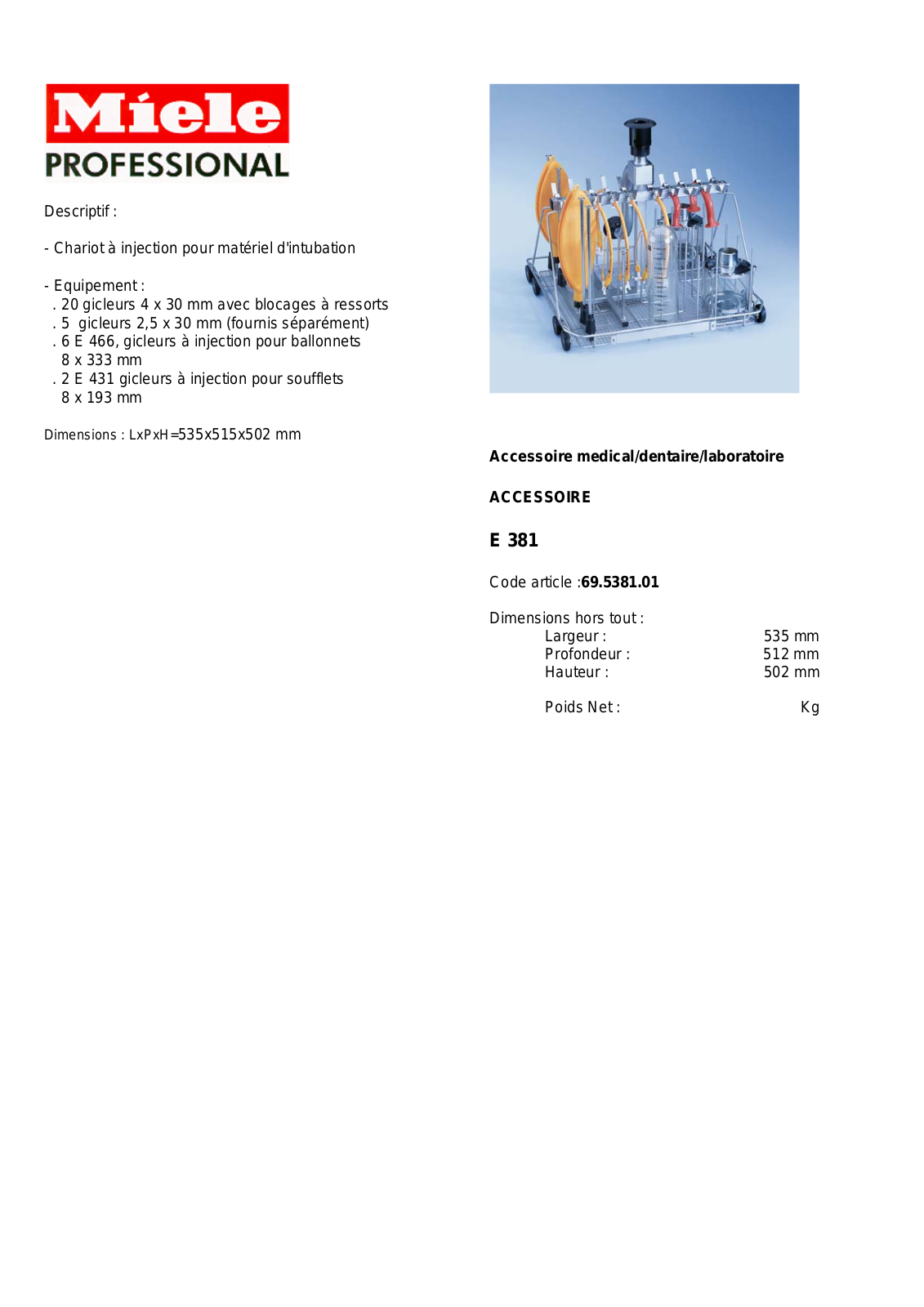 MIELE E 381 DESCRIPTIF User Manual