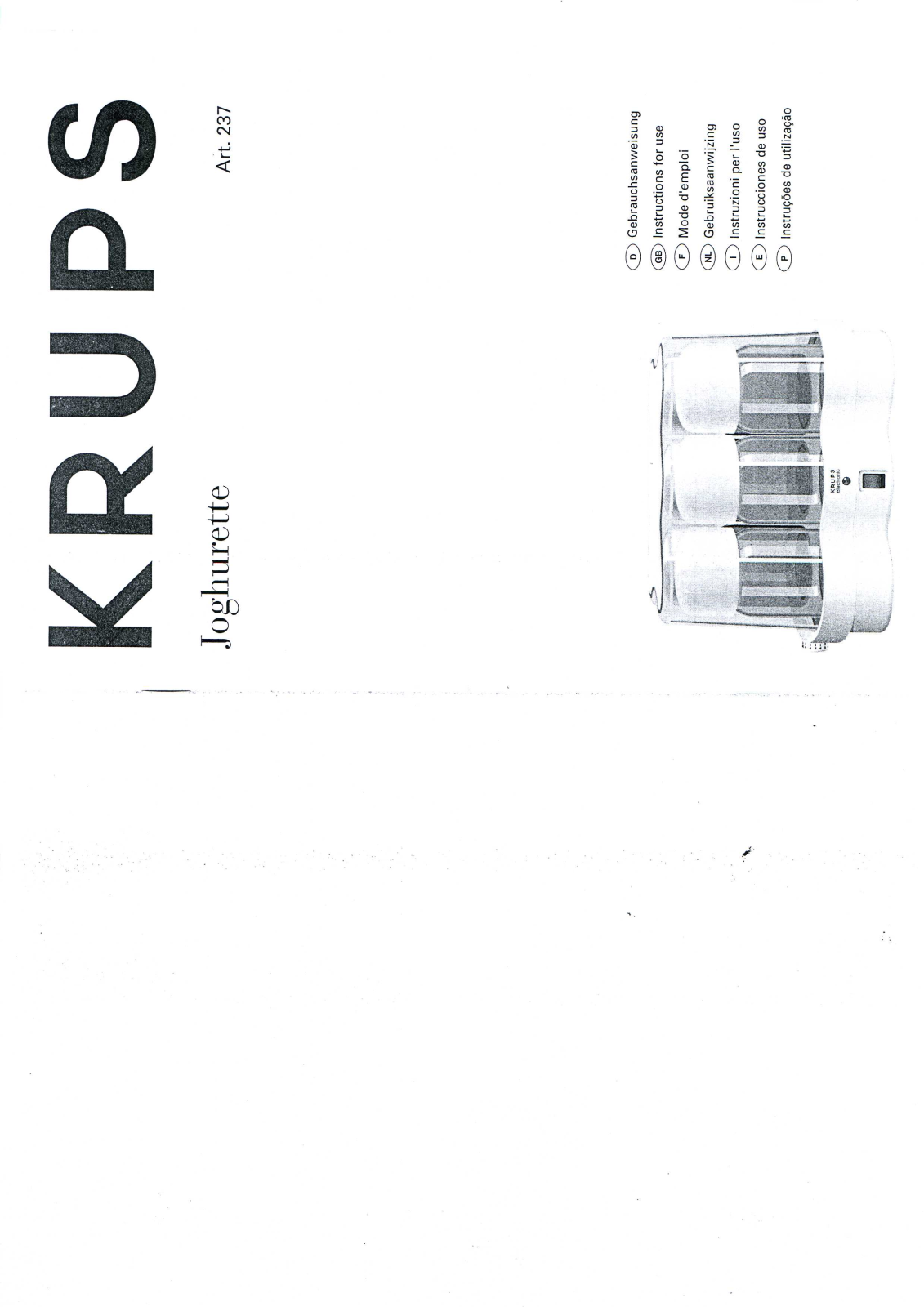 KRUPS JOGHURETTE 237 User Manual