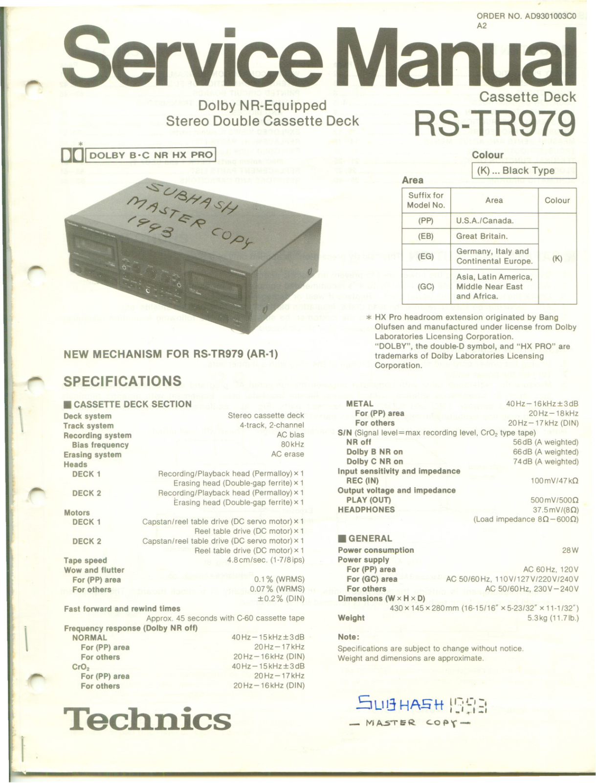 Technics RSTR-979 Service manual