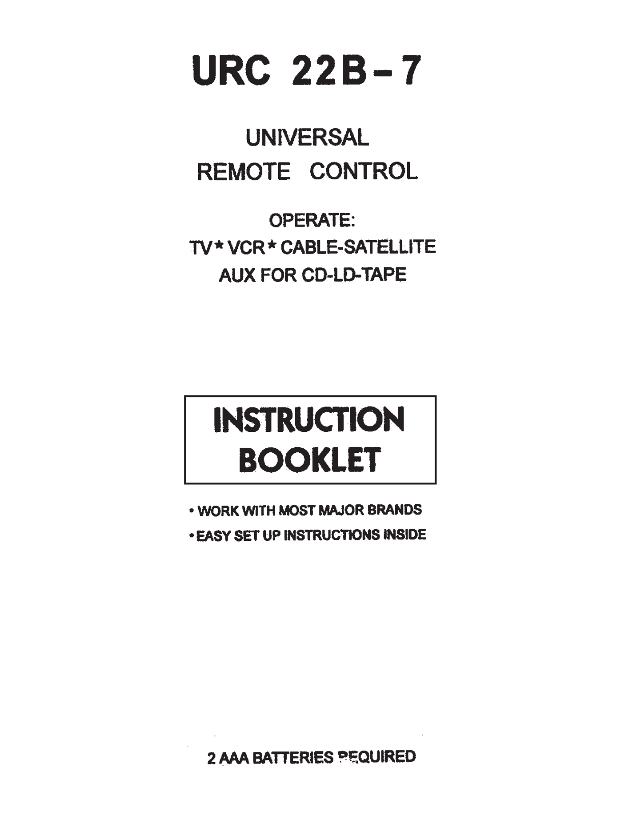 Universal Remote Control UCR22B-7 User Manual