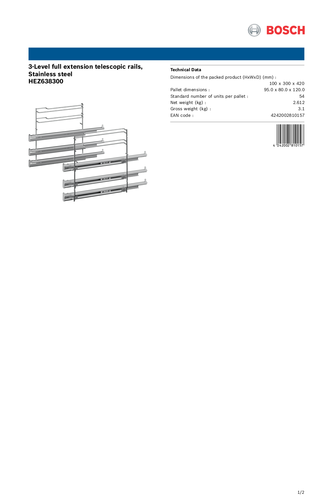 Bosch HEZ638300 Product spec sheet