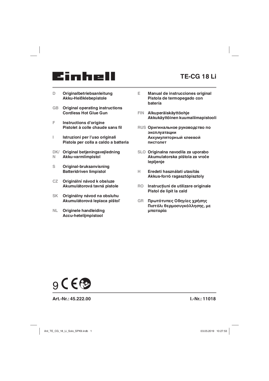 EINHELL PXC TE-CG 18 Li - Solo User Manual