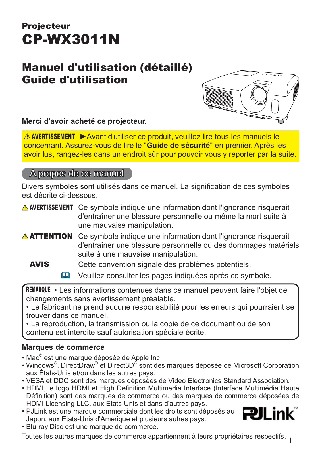 HITACHI CP-WX3011NEF User Manual