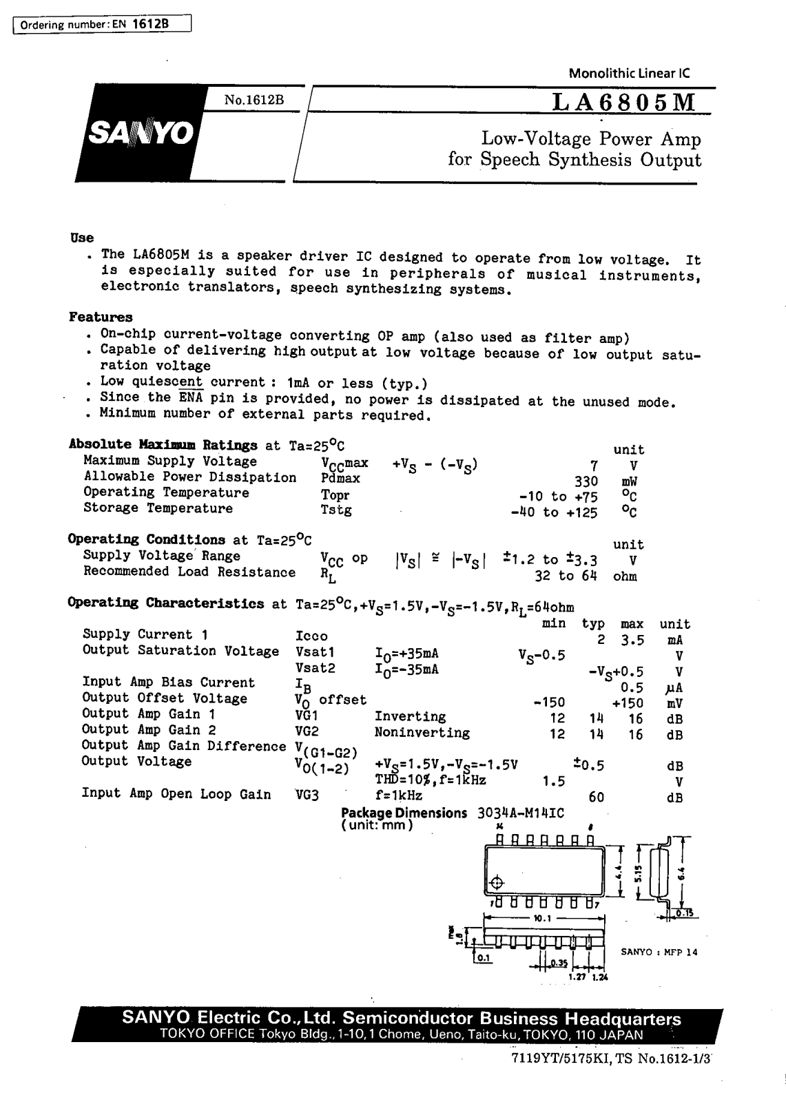 SANYO LA6805M Datasheet