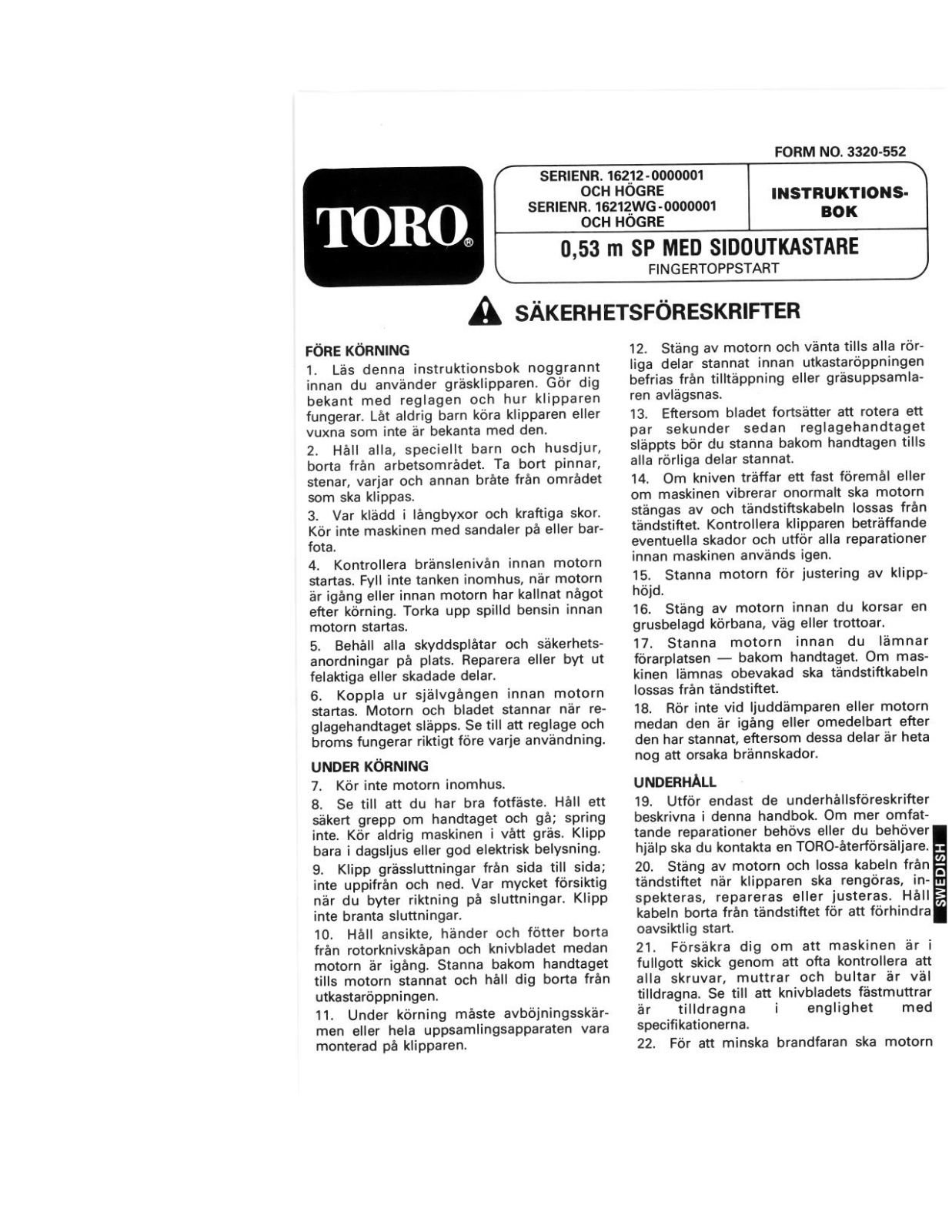 Toro 16212WG Operator's Manual