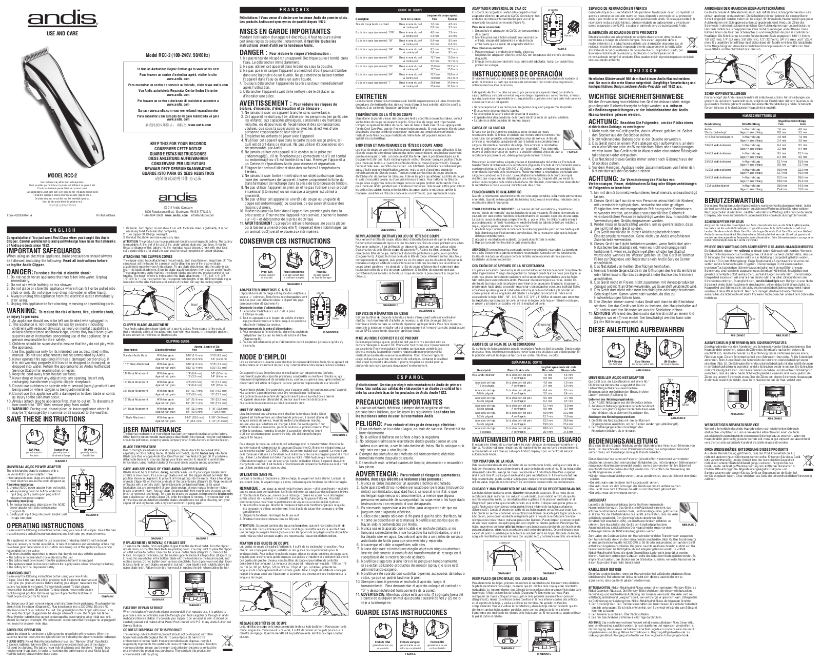 Andis RCC-2 User Manual