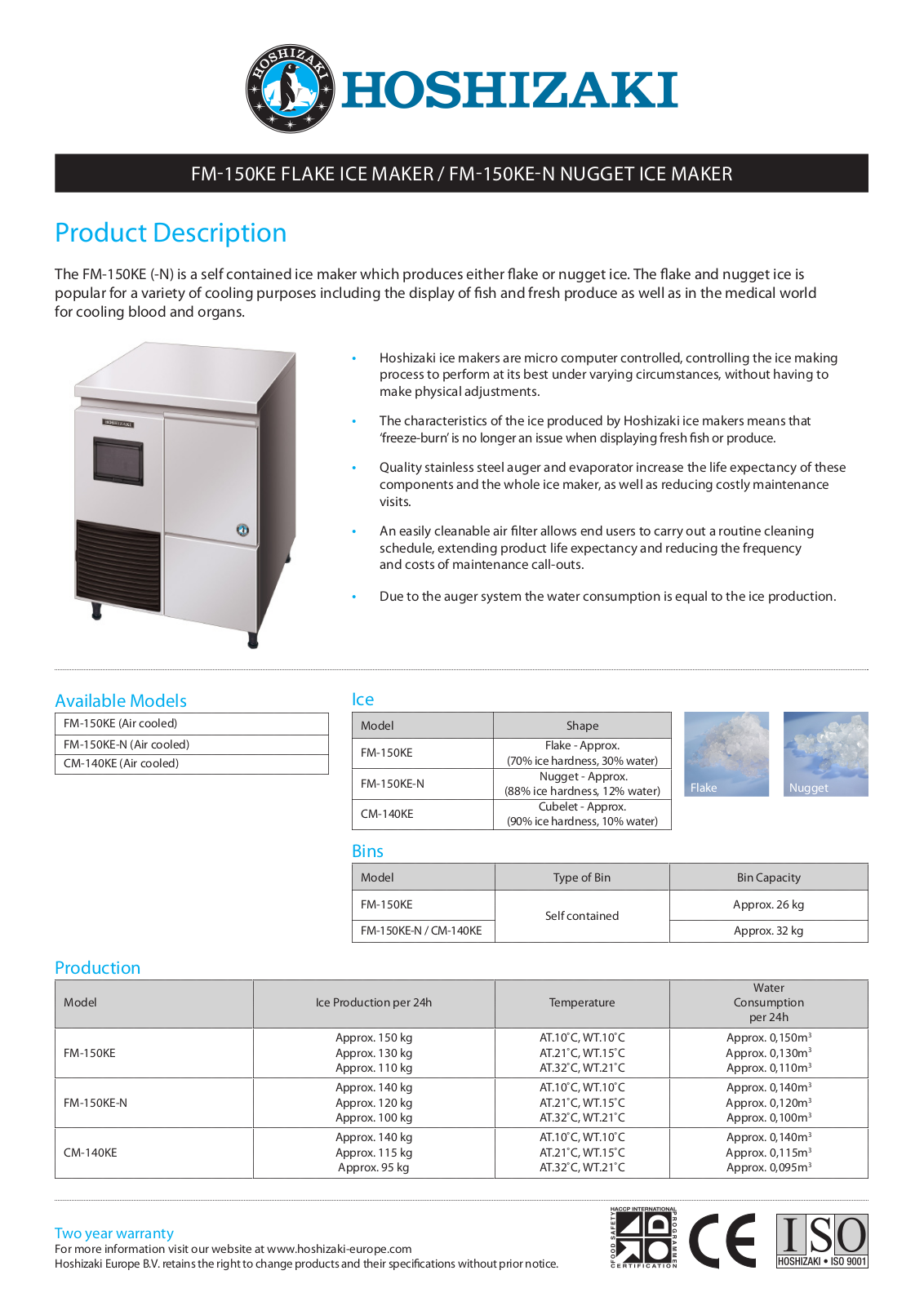 Hoshizaki FM-150KE, FM-150KE-N, CM-140KE Datasheet