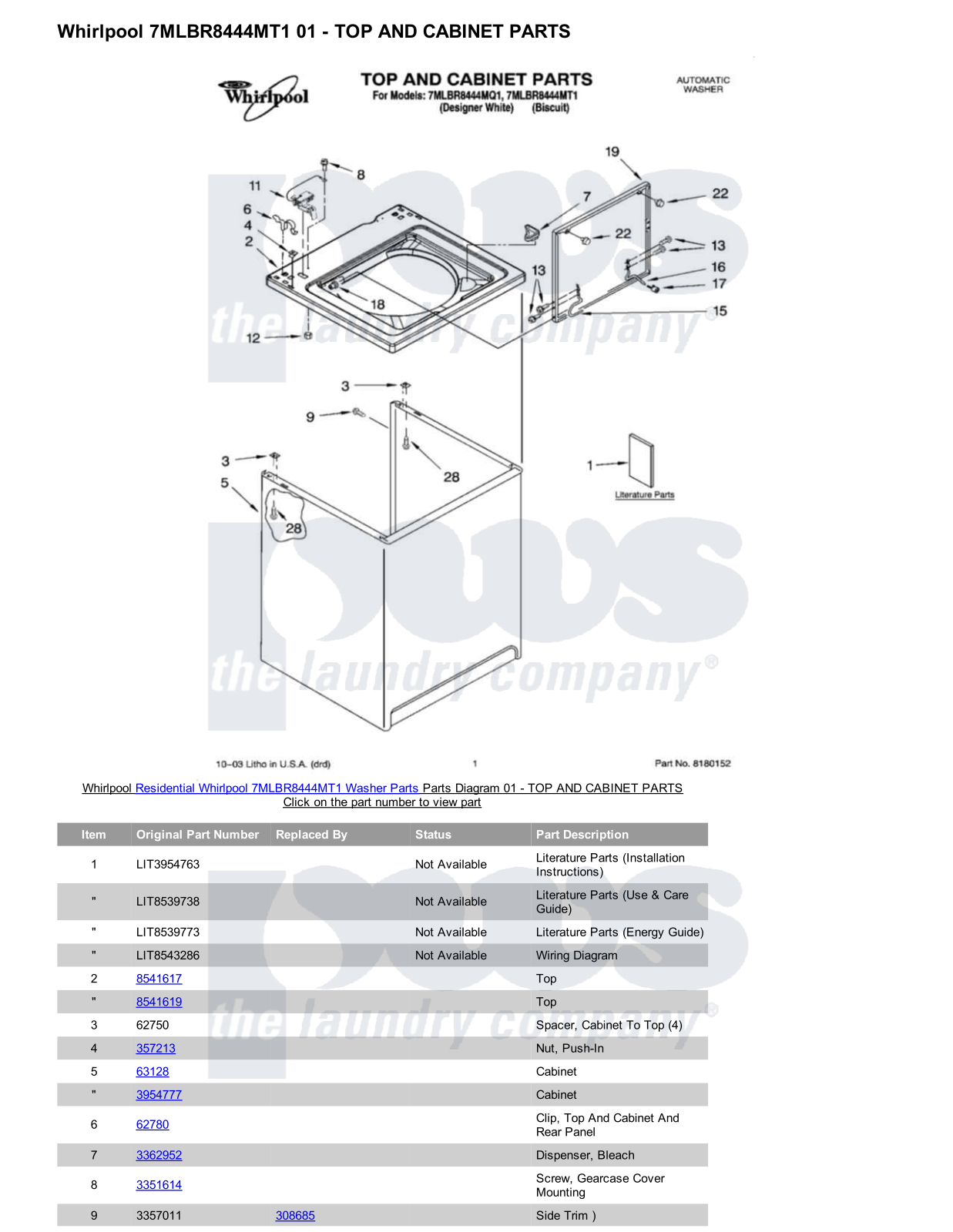 Whirlpool 7MLBR8444MT1 Parts Diagram