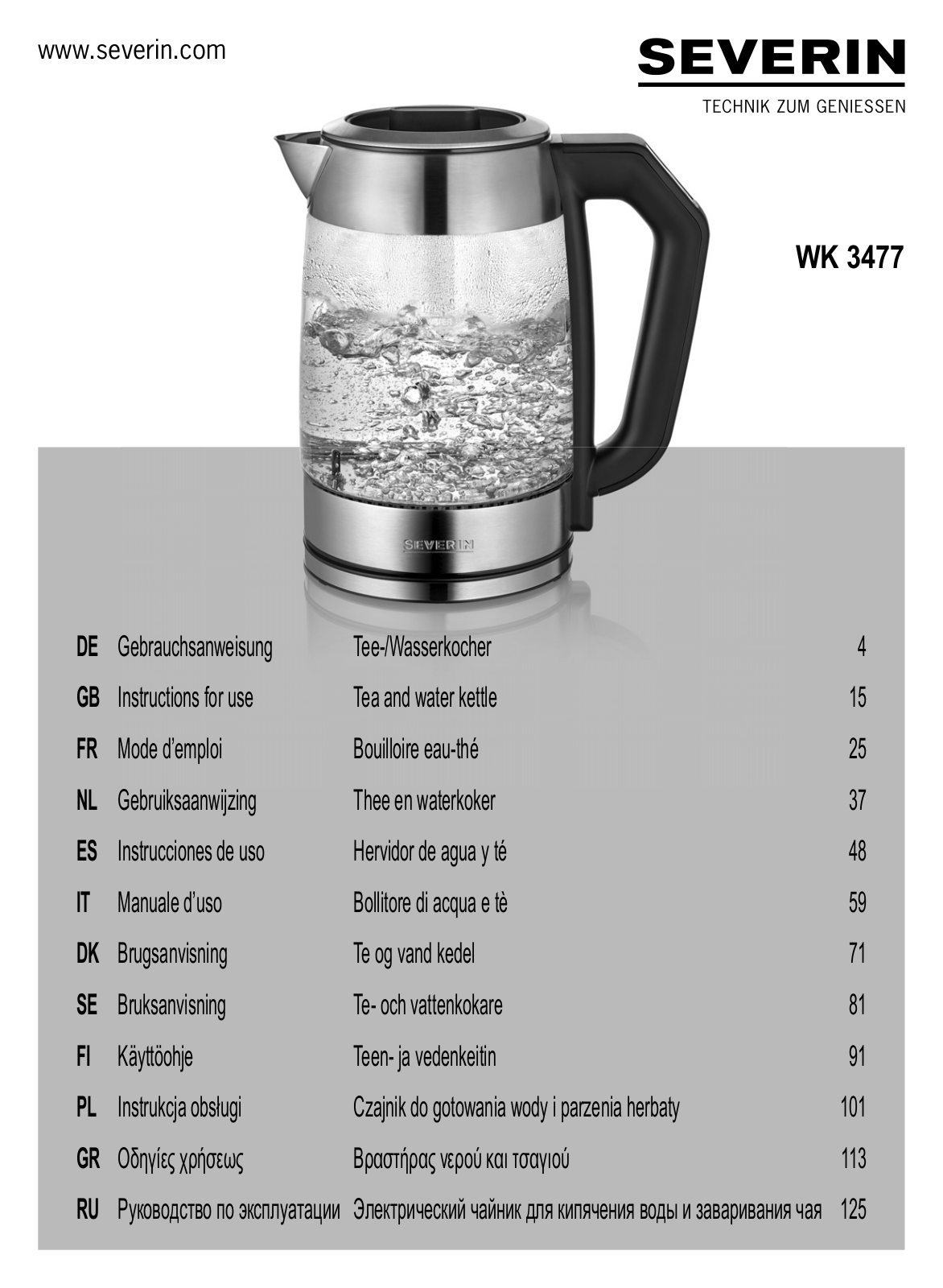 Severin WK 3477 operation manual