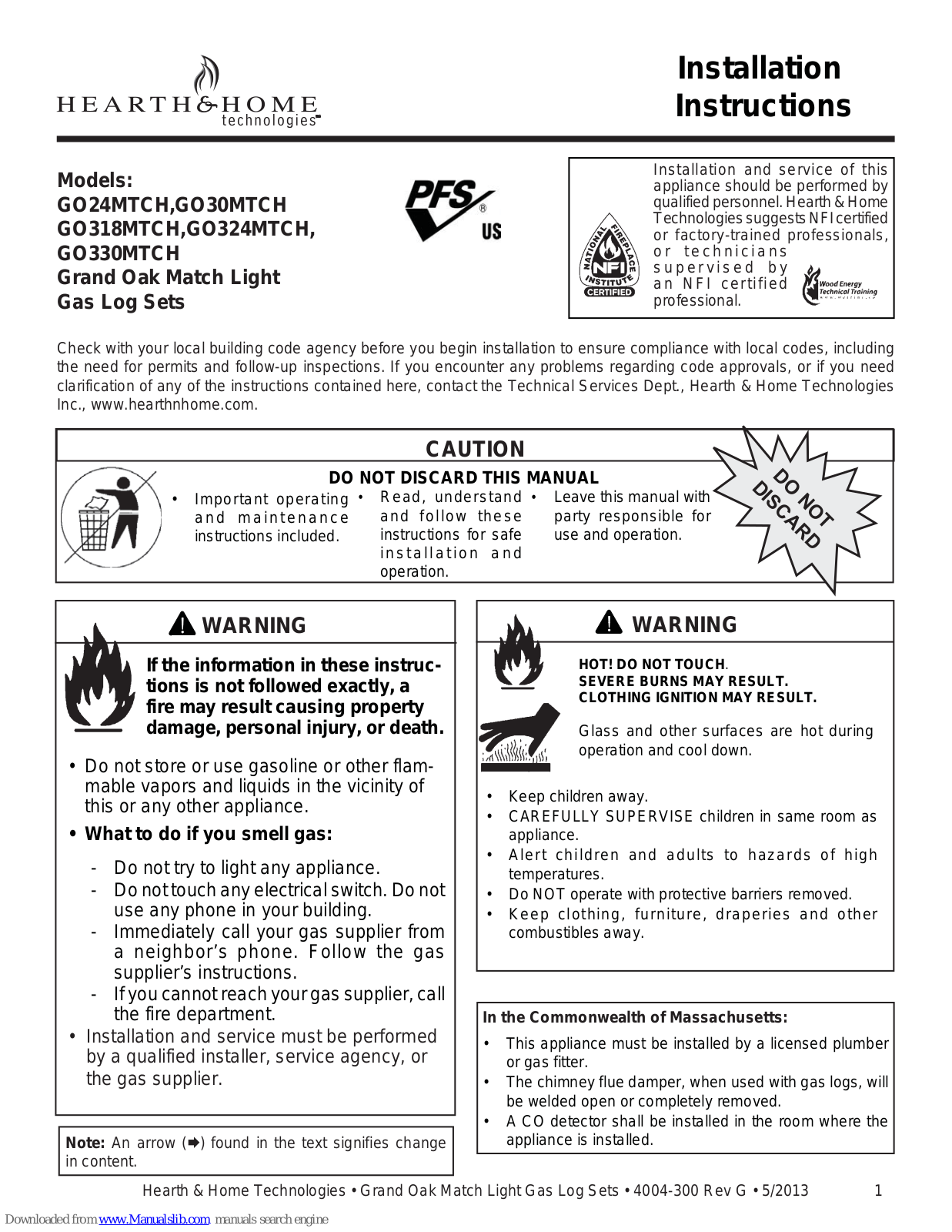 Hearth & Home GO24MTCH, GO318MTCH, GO30MTCH, GO324MTCH Installation Instructions Manual