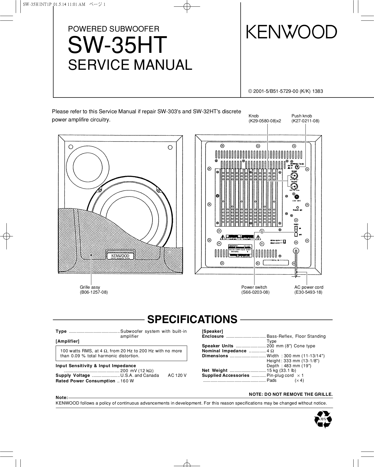 Kenwood SW-35HT Service Manual