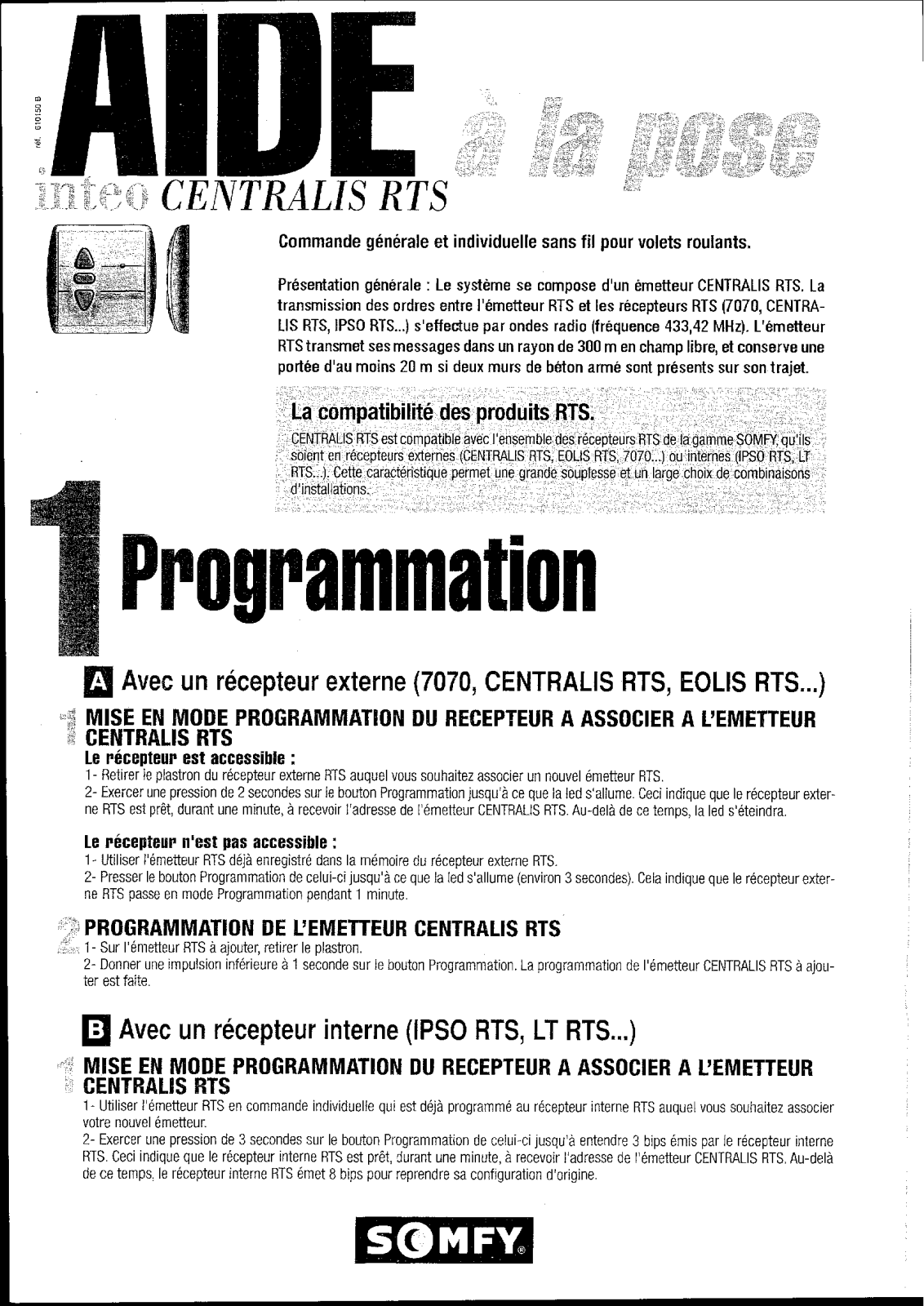 SOMFY CENTRALIS RTS User Manual