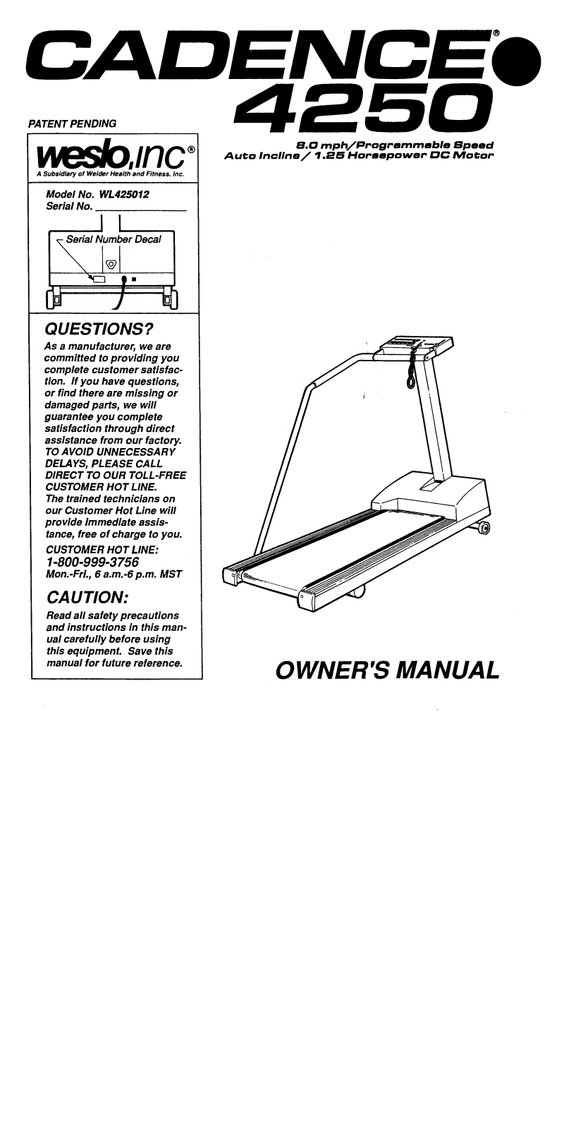 Weslo WL425012 Owner's Manual