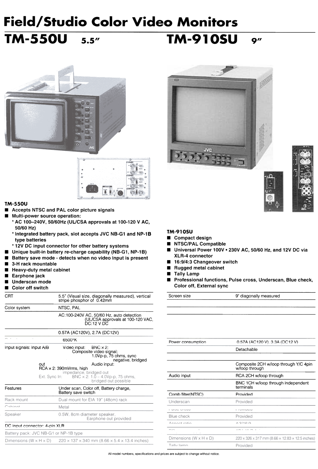 JVC TM-550U, TM-910SU Specification - ManualMachine.com