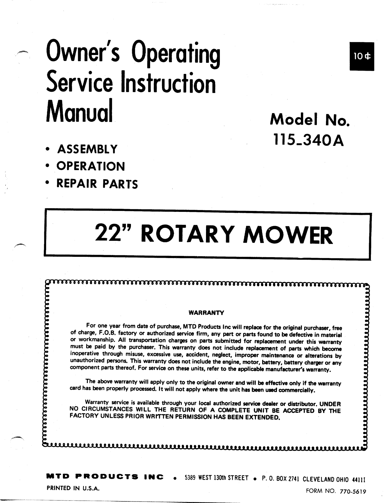 MTD 115-340A User Manual