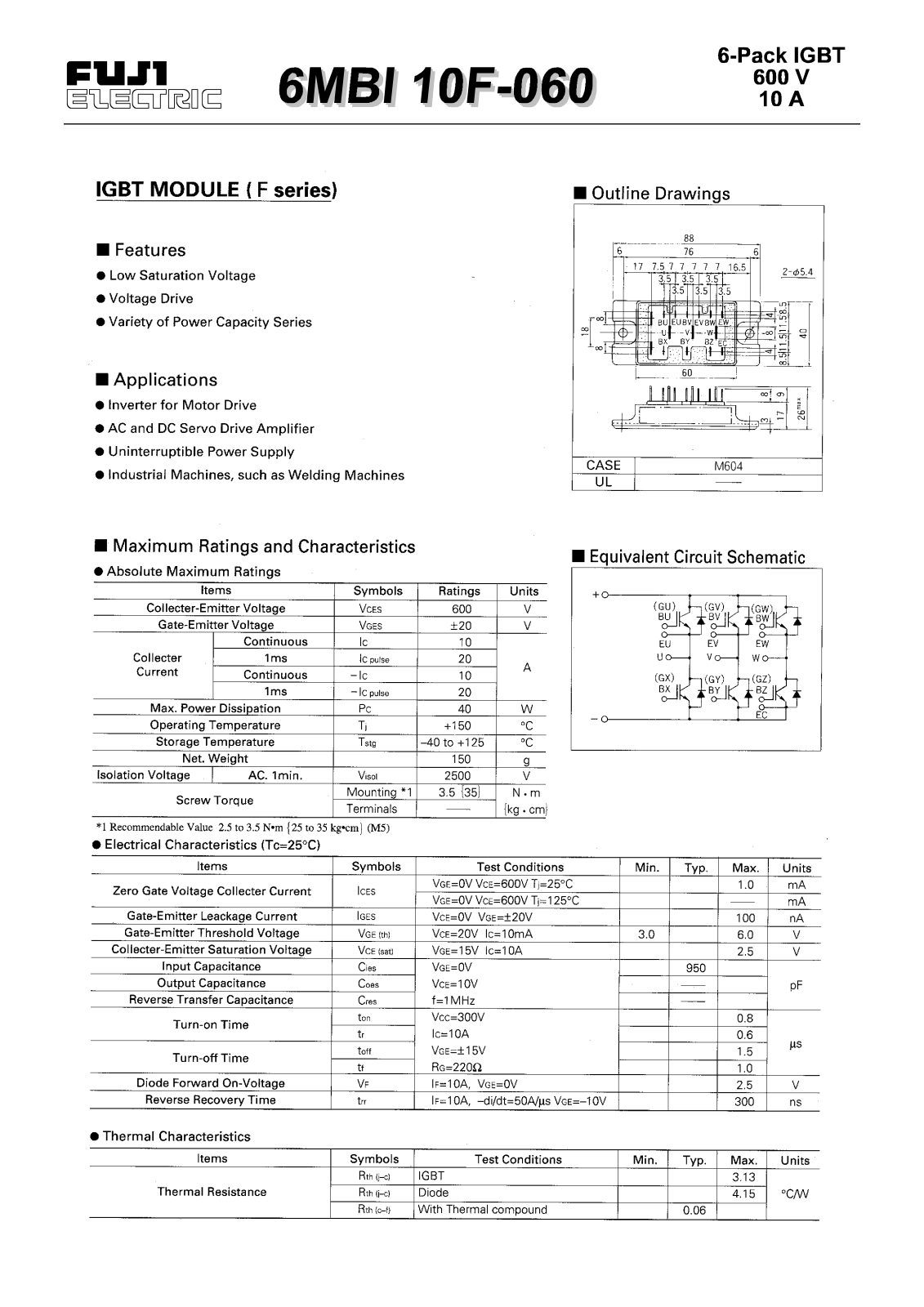 Fuji Electric 6MBI10F-060 Data Sheet