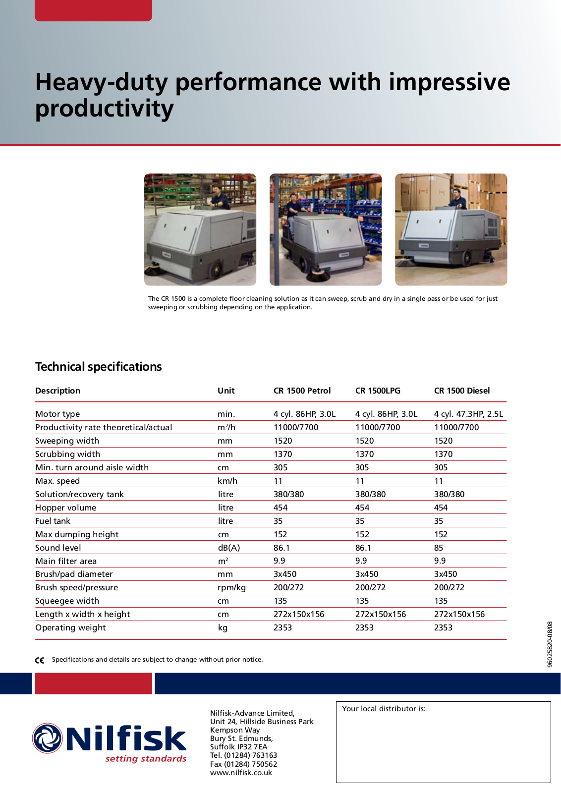 Nilfisk CR 1500 Diesel, CR 1500 Petrol, CR 1500LPG User Manual