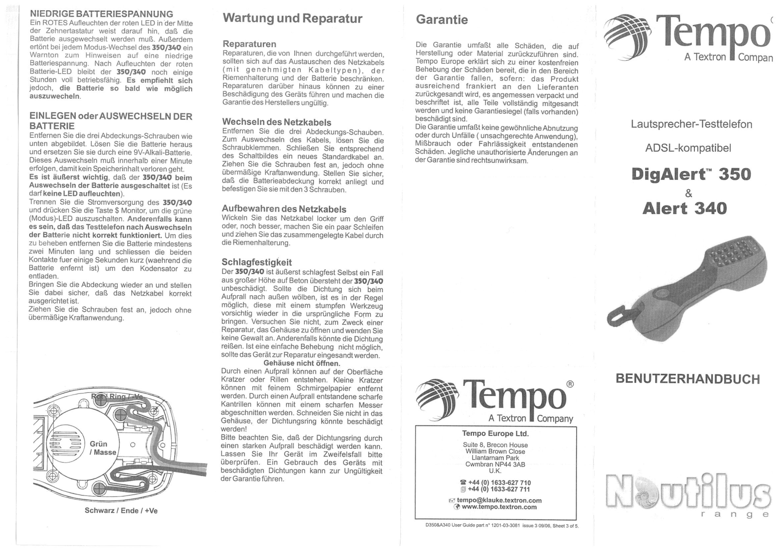 Tempo Communications Digalert 350, Alert 340 User guide