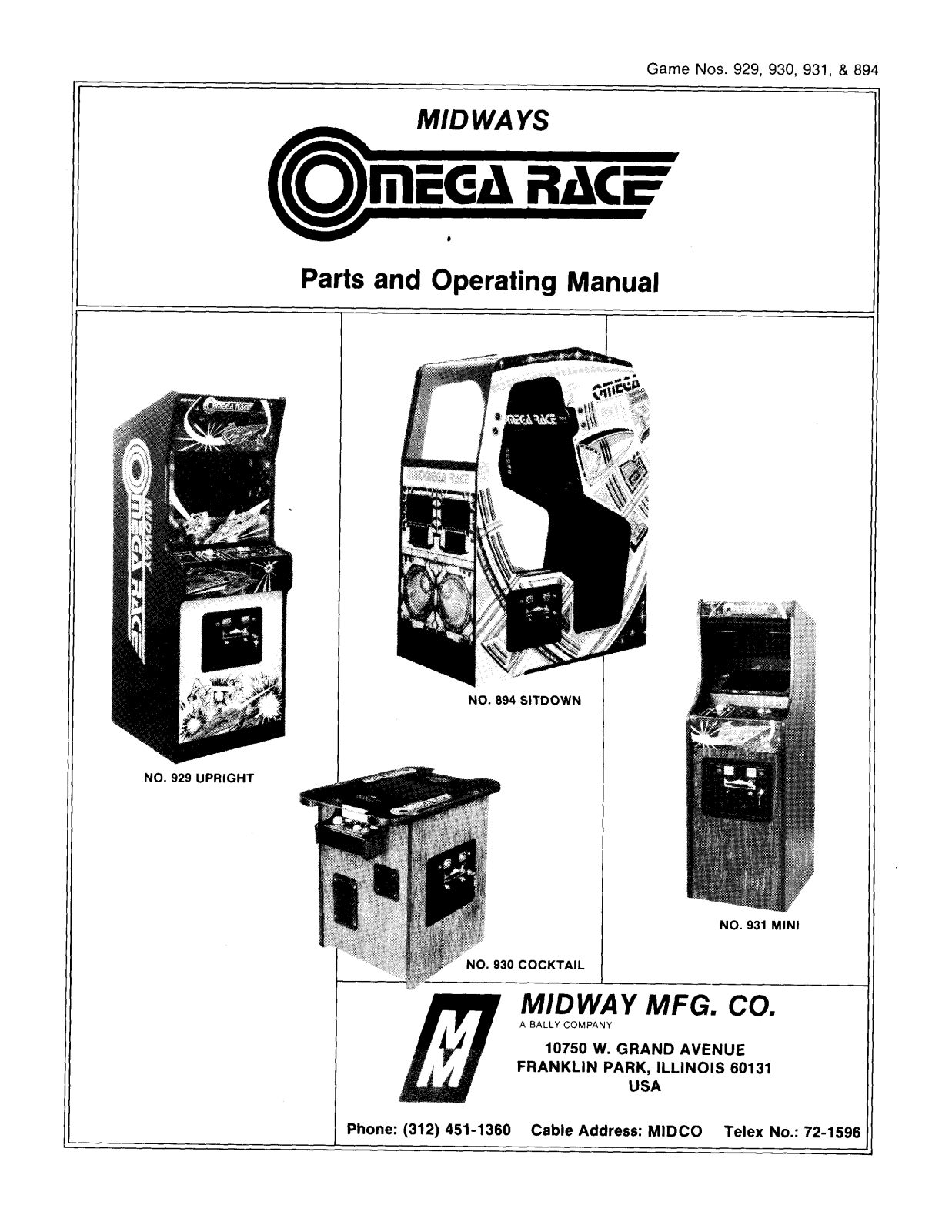 Midway Omega Race OPERATING MANUAL - ManualMachine.com