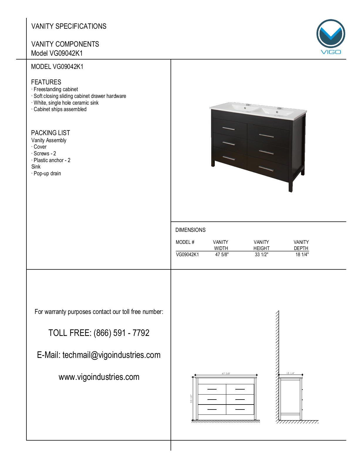 Vigo VG09042K1 User Manual