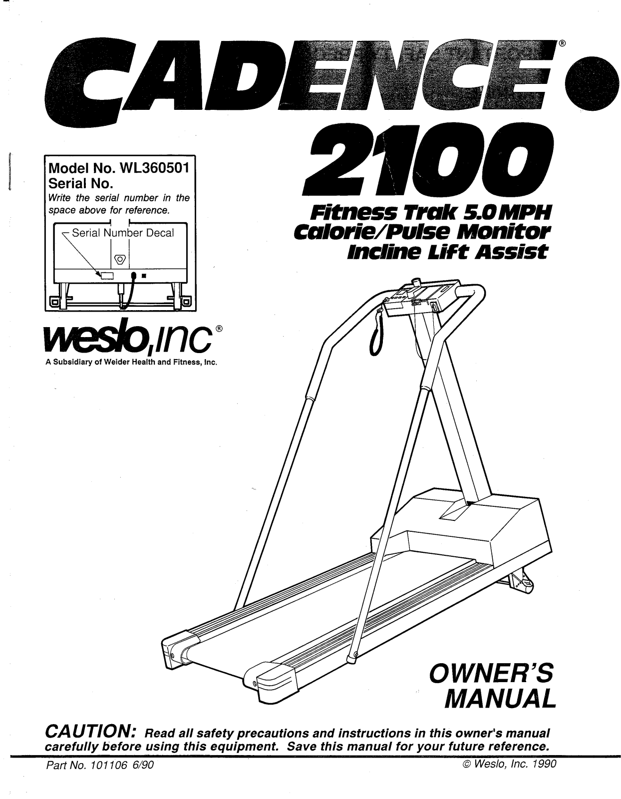 Weslo WL360501 Owner's Manual