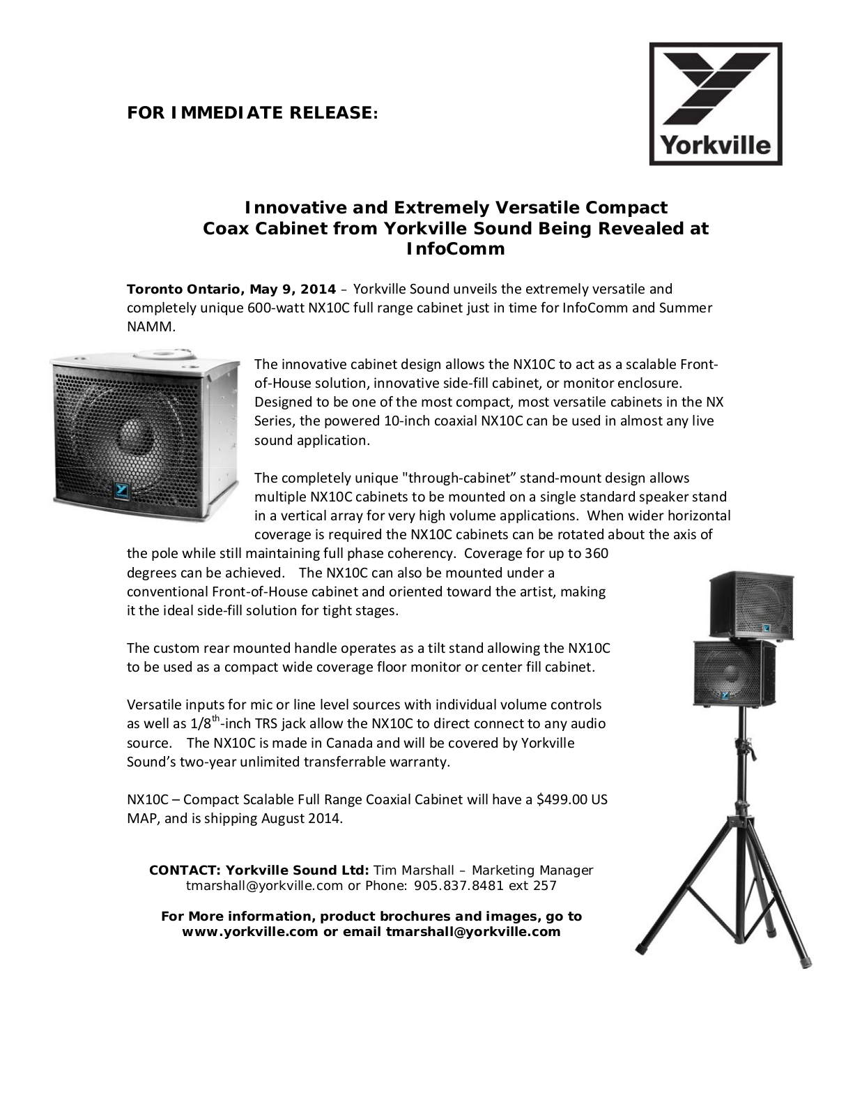 Yorkville NX10C User's Manual