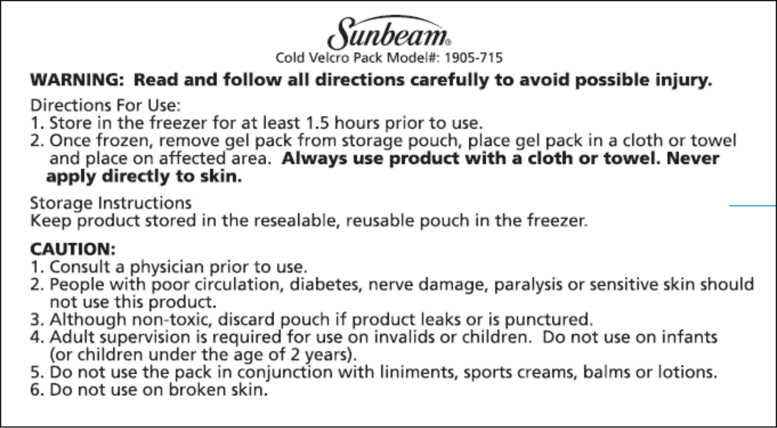 Sunbeam 001905-715-000 Instruction Manual