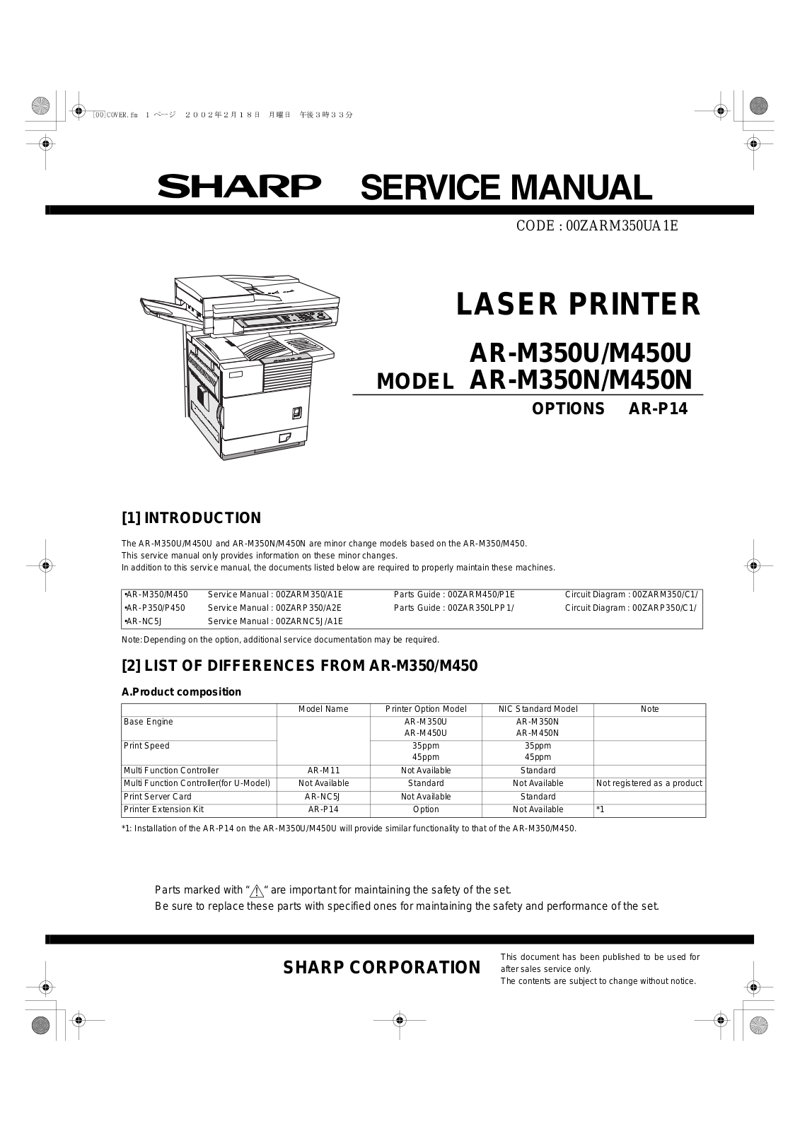 Sharp AR-M350U, AR-M350N, AR-M450U User Manual