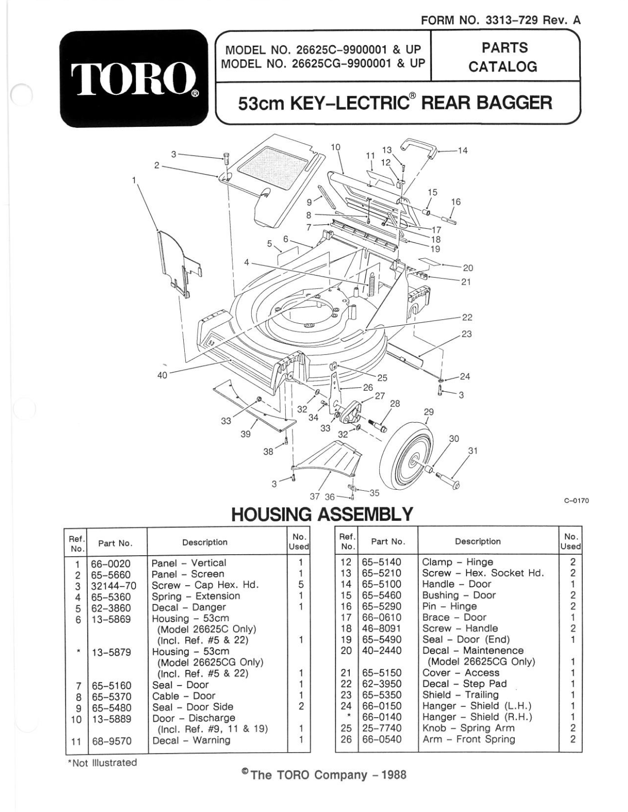 Toro 26625C, 26625CG Parts Catalogue