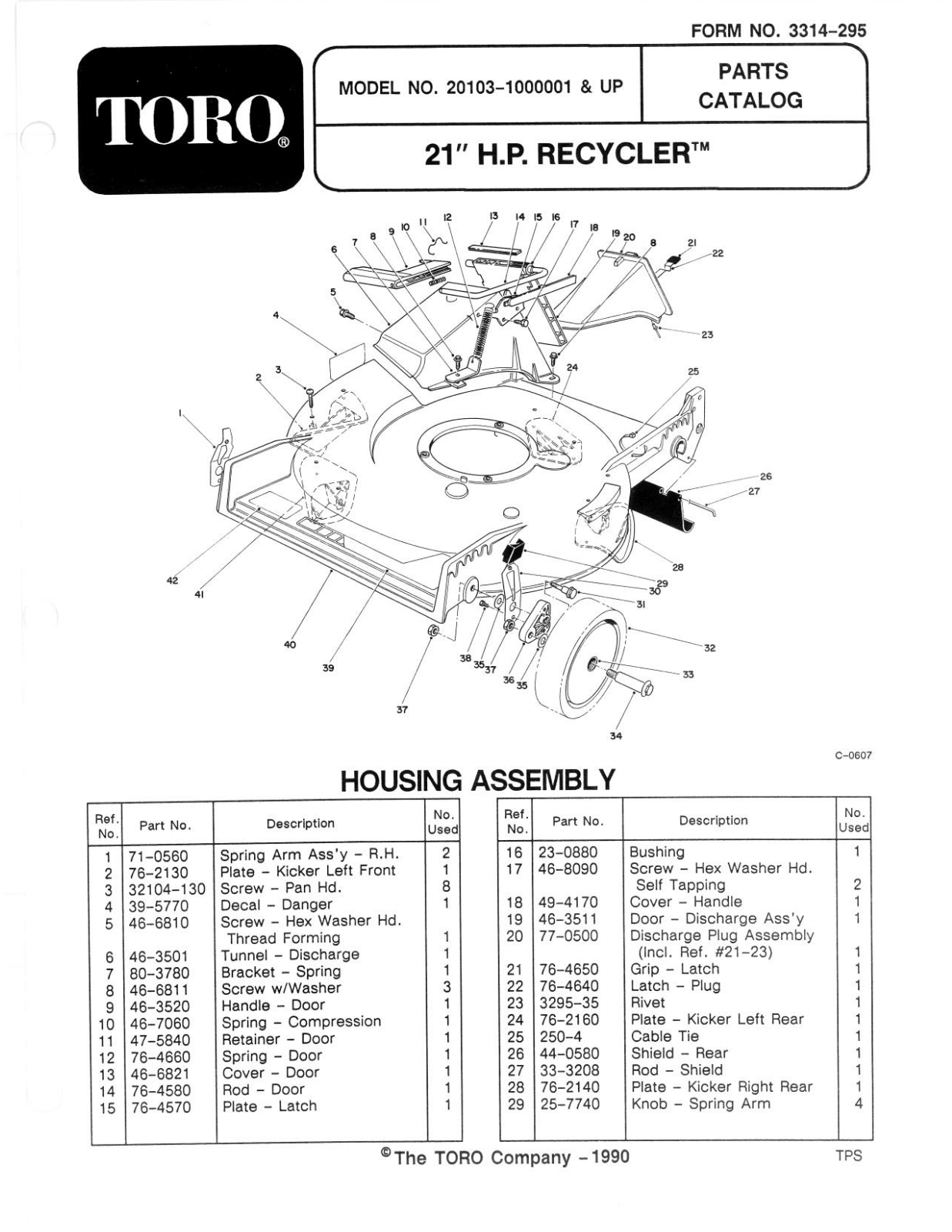 Toro 20103 Parts Catalogue