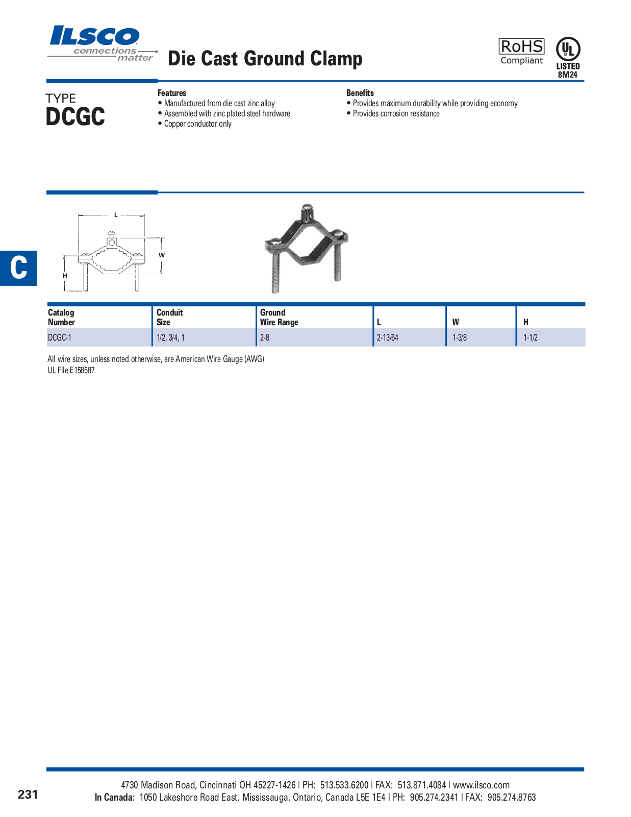 Ilsco Die Cast Ground Clamp Catalog Page