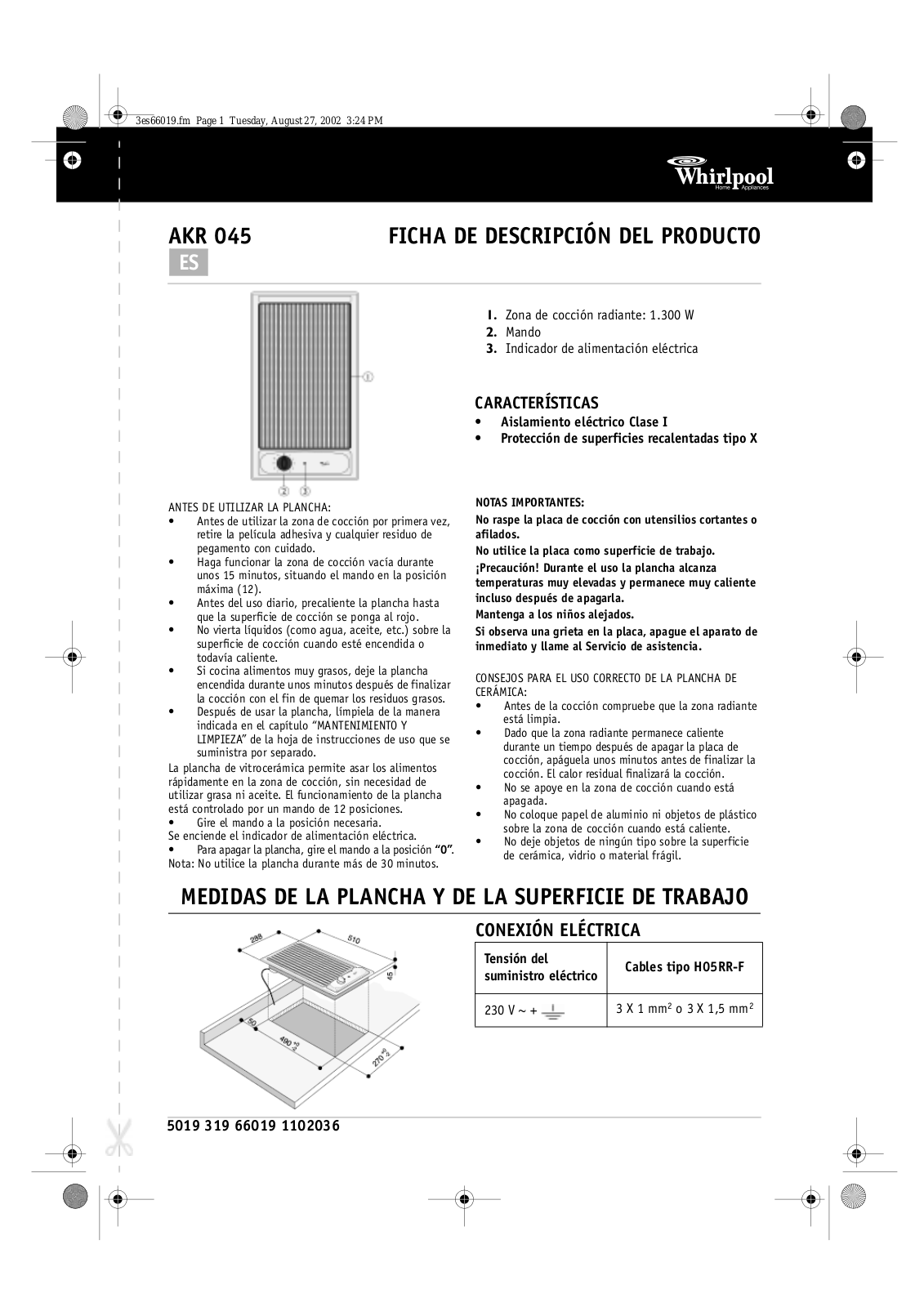 Whirlpool AKR 045/IX INSTRUCTION FOR USE