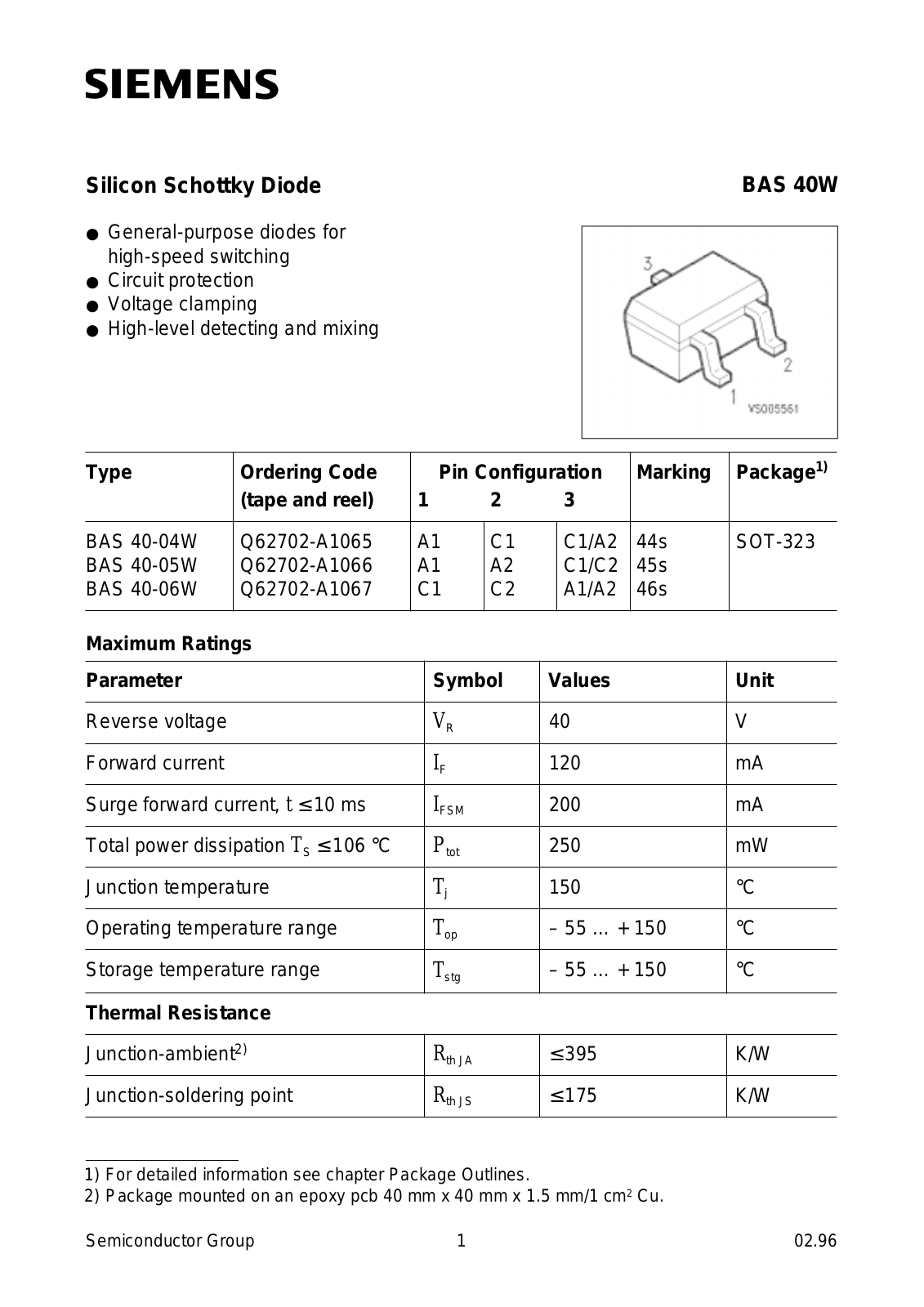 Datasheet BAS40-04W, BAS40-05W, BAS40-06W Datasheet (Siemens) - ManualMachine.com