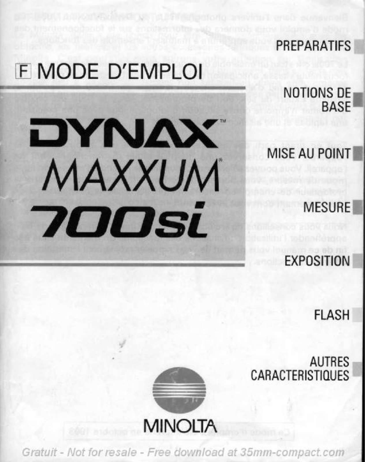 Minolta DYNAX MAXXUM 700SI User Manual