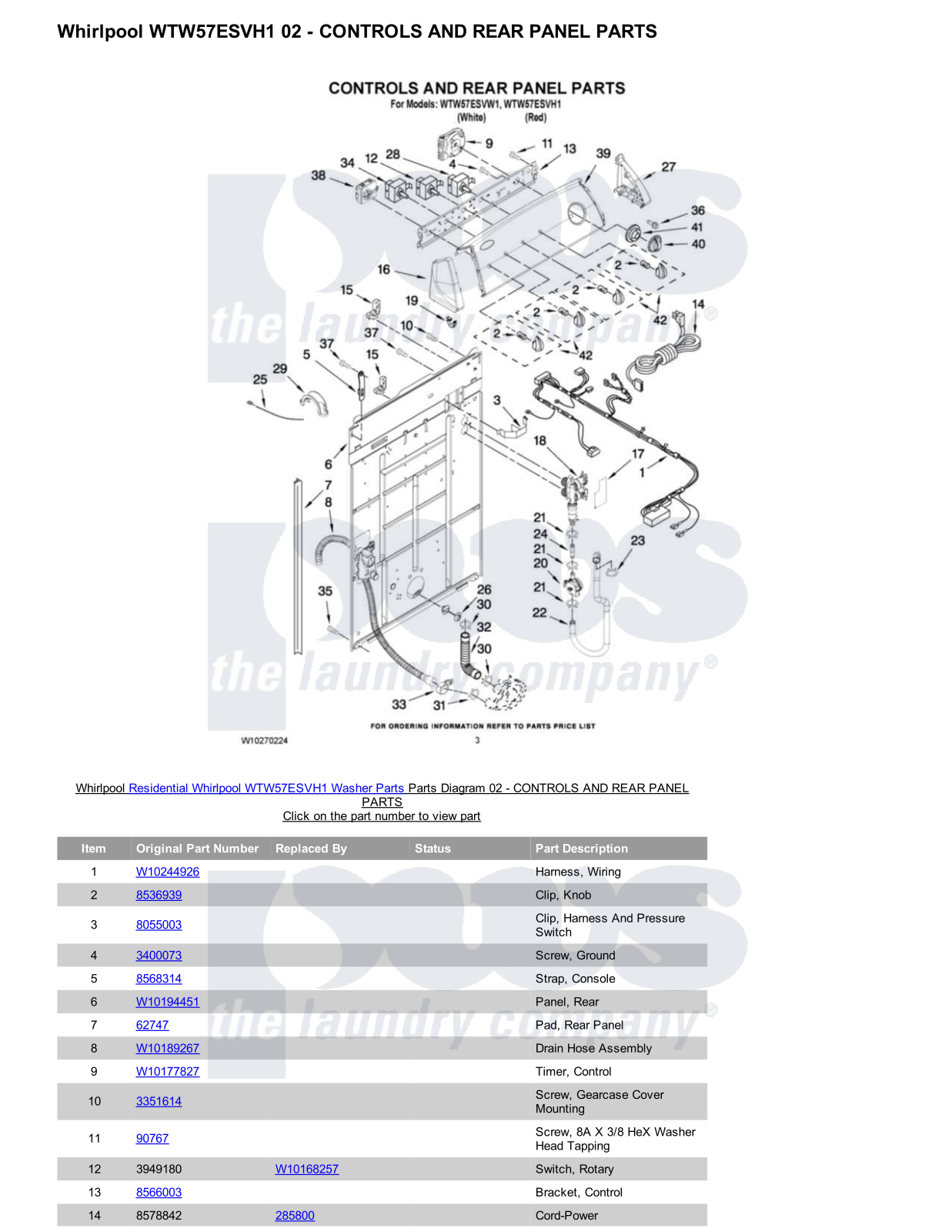 Whirlpool WTW57ESVH1 Parts Diagram