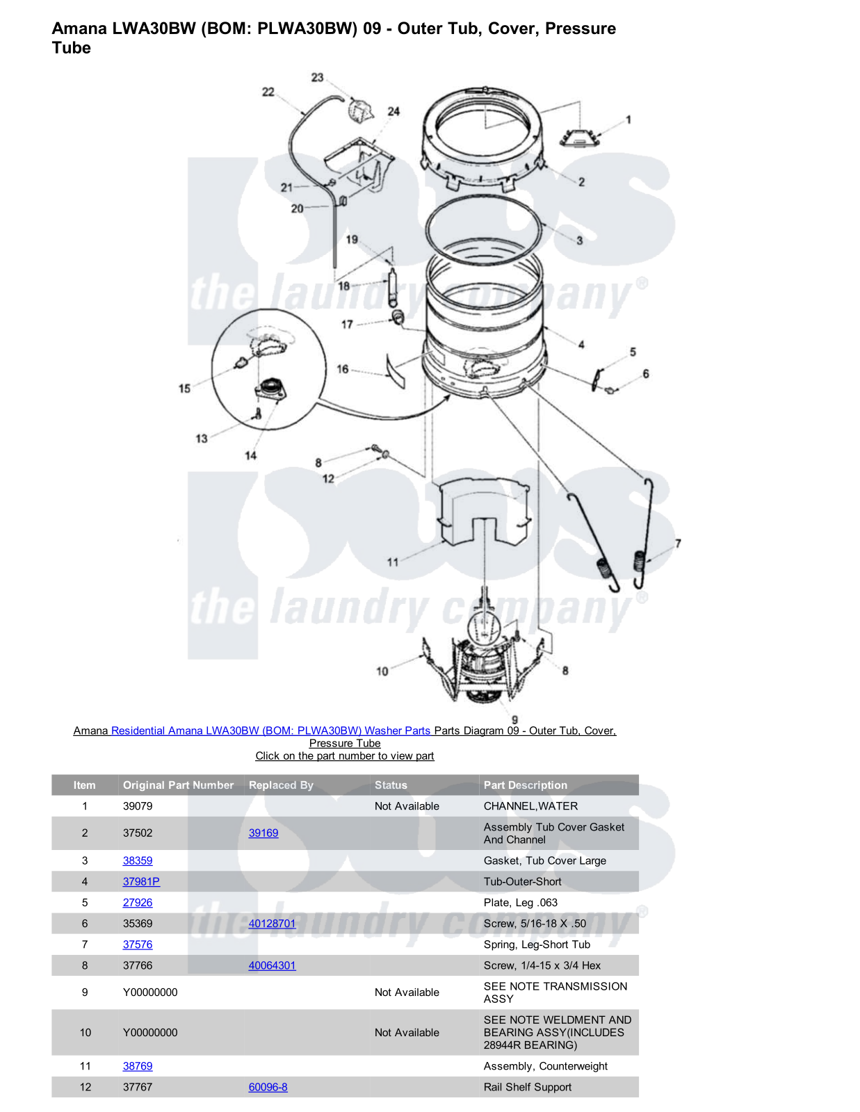 Amana LWA30BW Parts Diagram