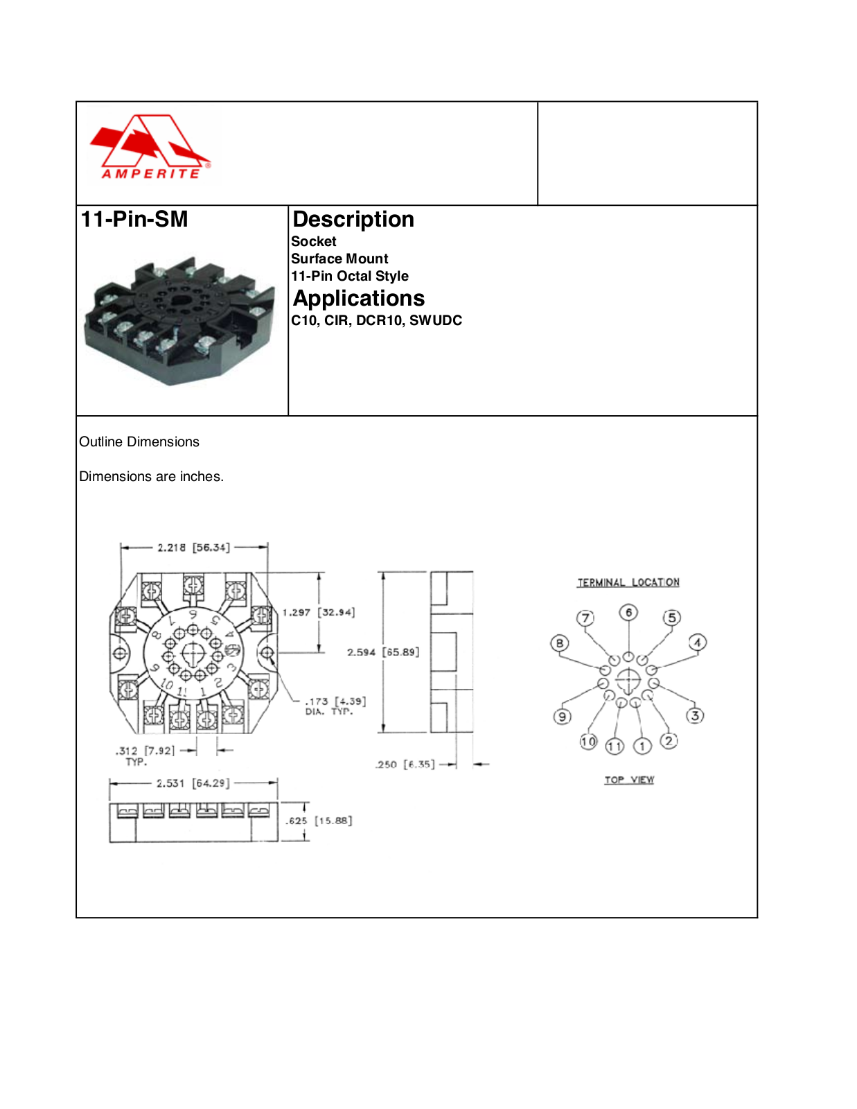 Amperite 11-PIN-SM Dimensional Sheet