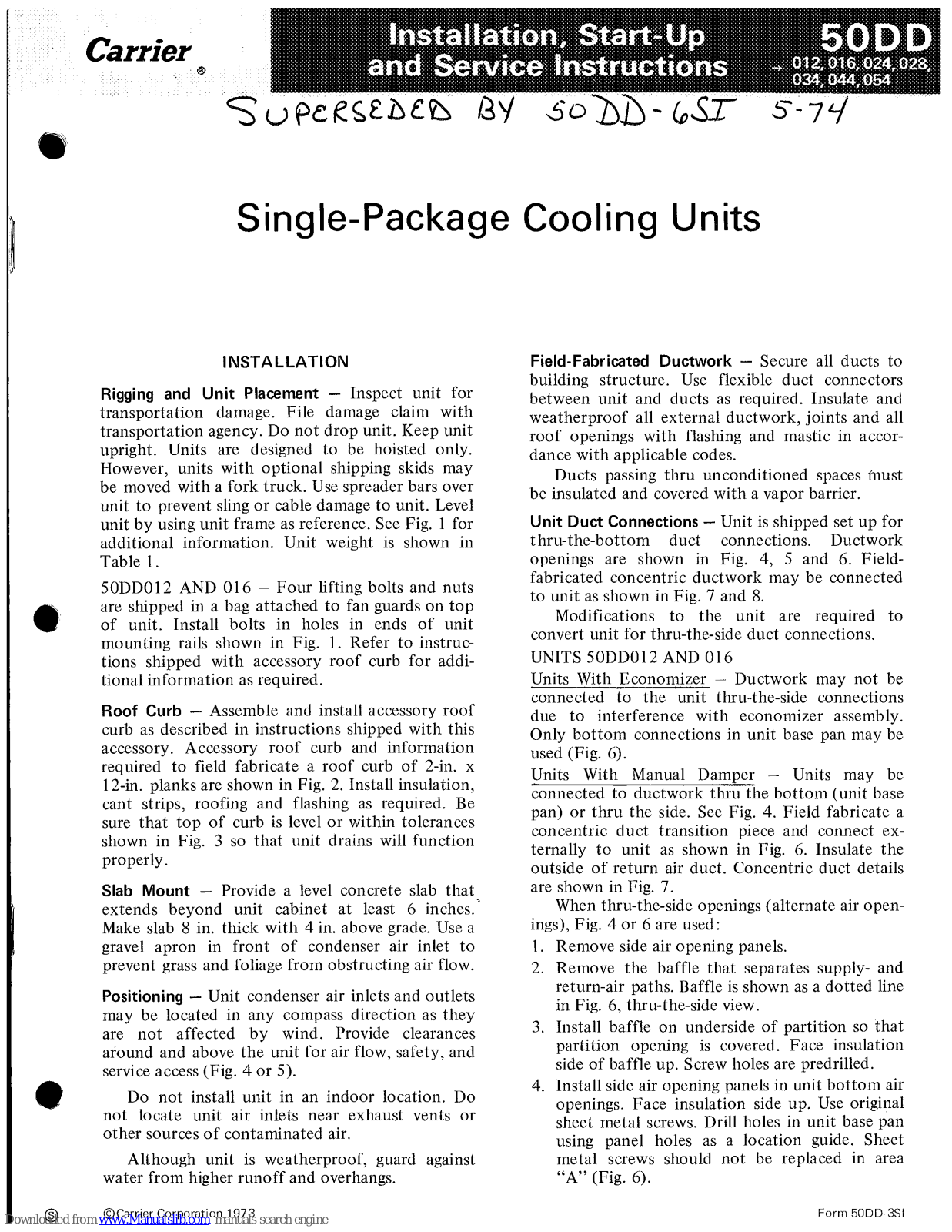 Carrier 50DD012, 50DD016, 50DD024, 50DD028, 50DD034 Installation, Start-up And Service Instructions Manual - ManualMachine.com