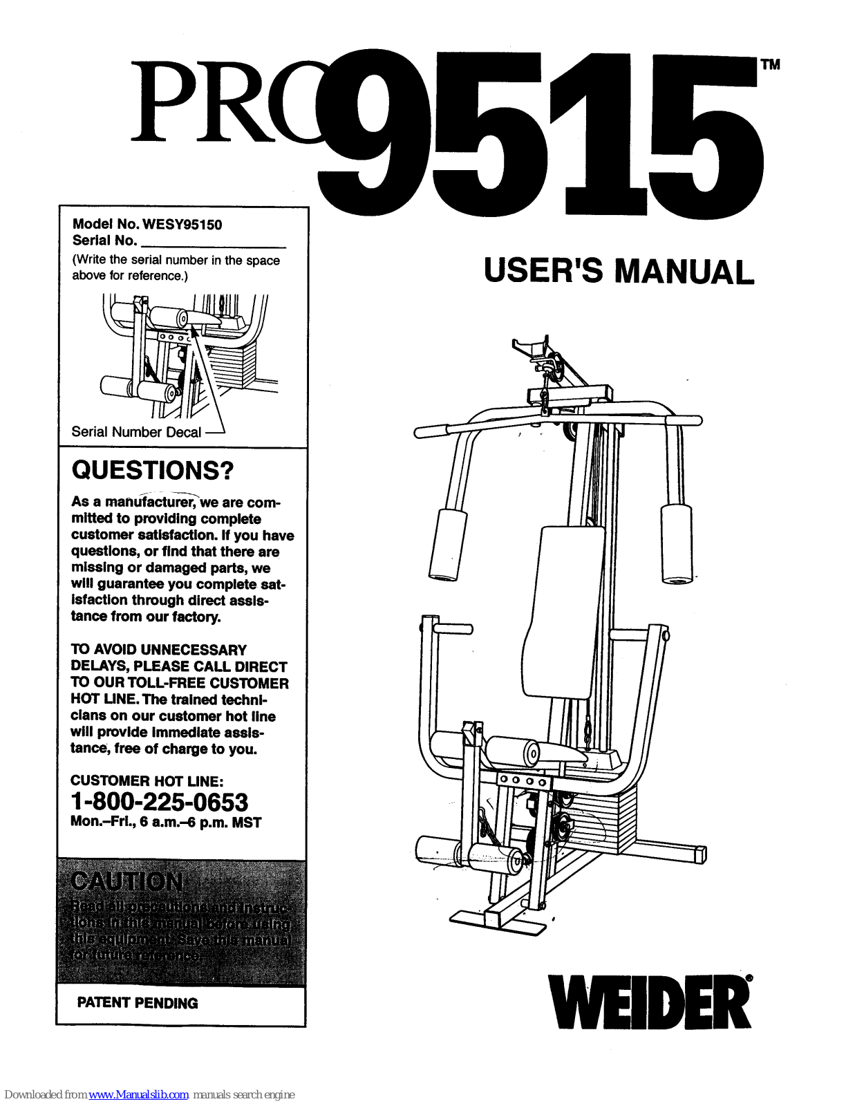 Weider WESY95150 User Manual