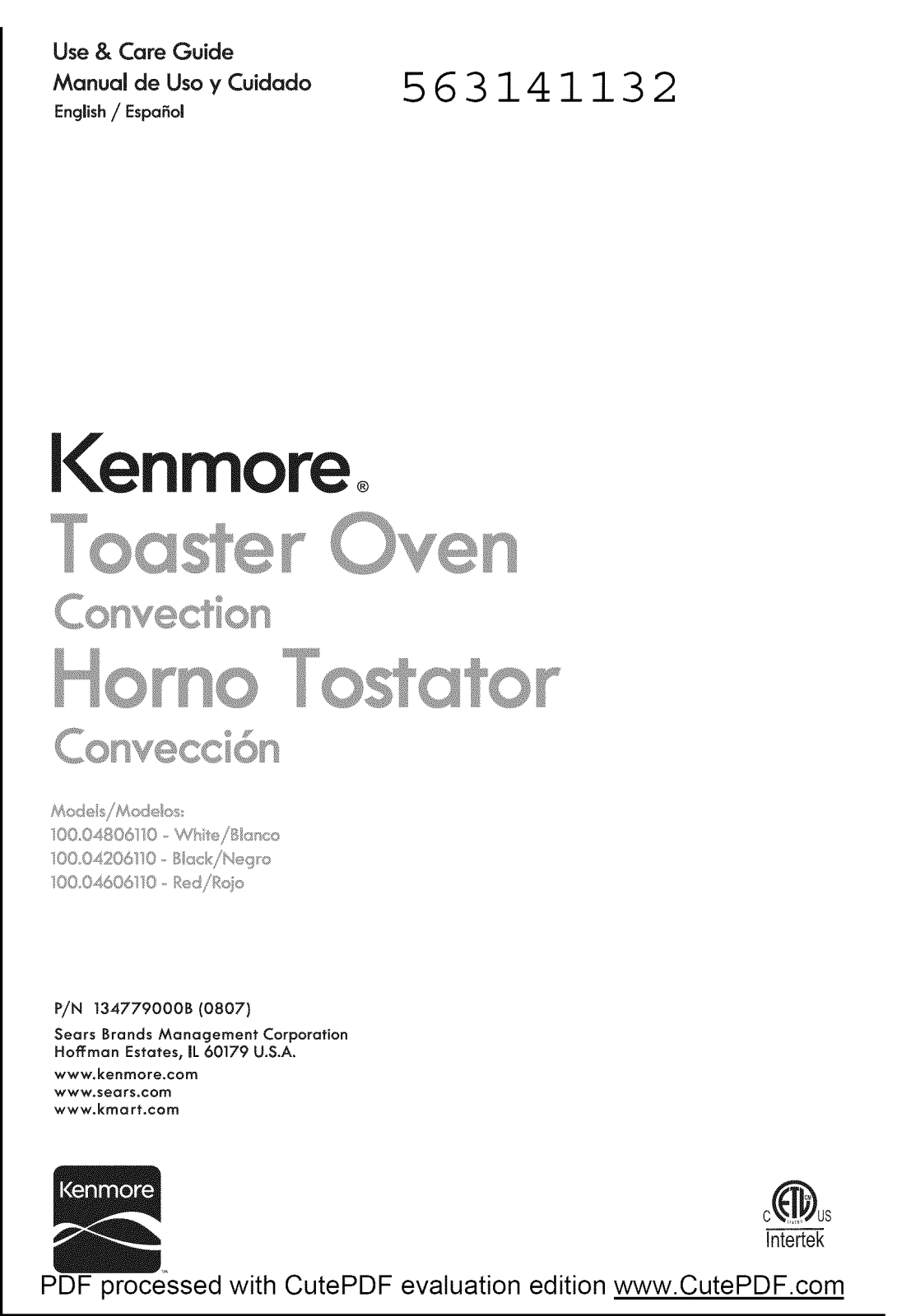 Kenmore 10004806110, 10004606110, 10004206110 Owner’s Manual