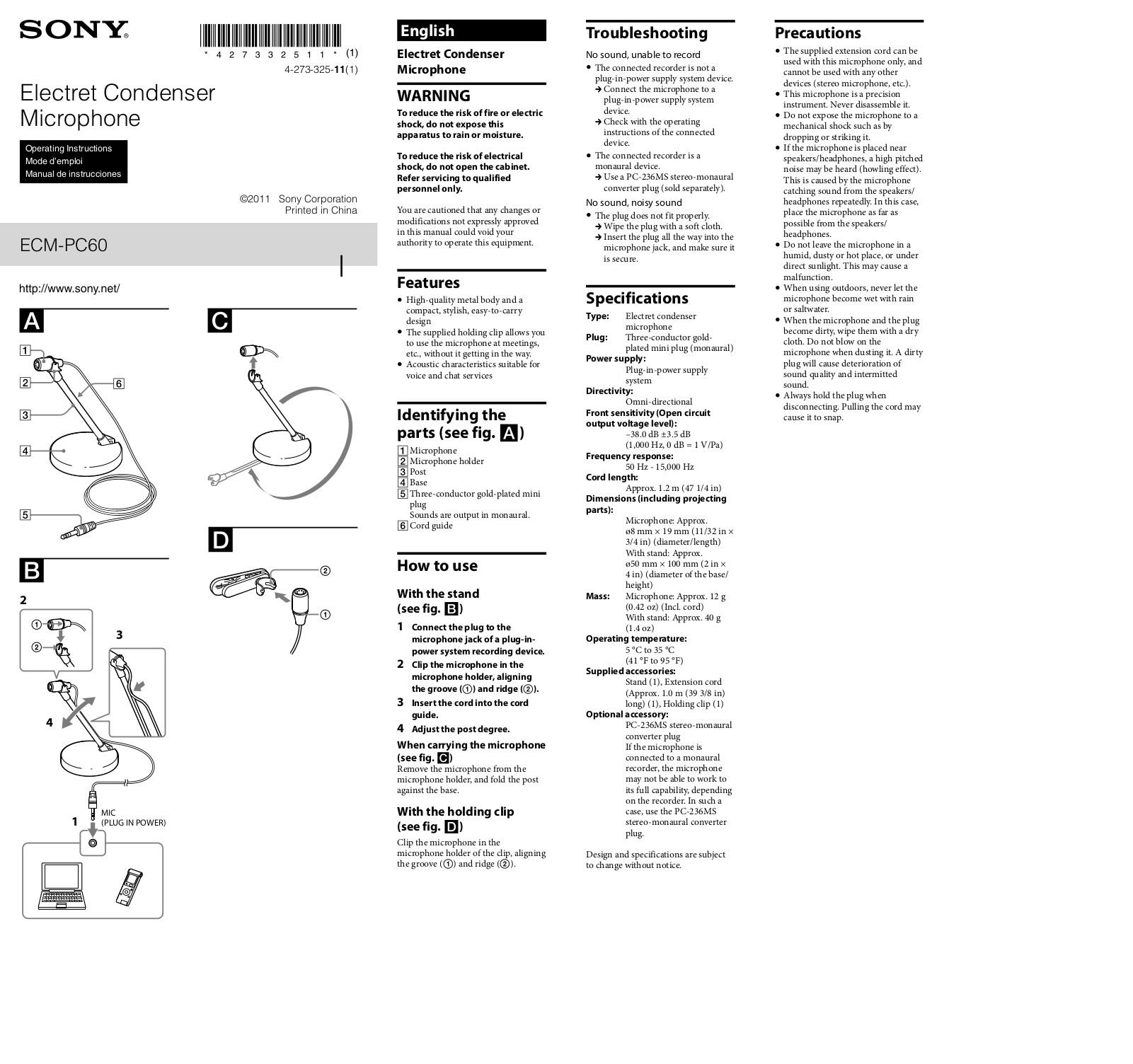 Sony ECM-PC60 User Manual