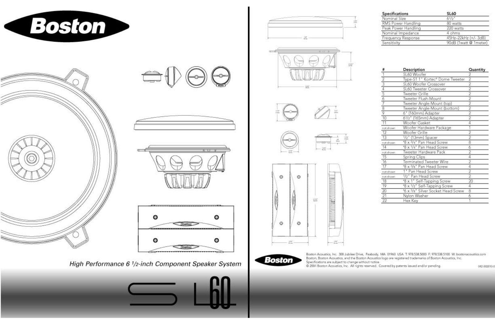 Boston acoustics SL60 User Manual