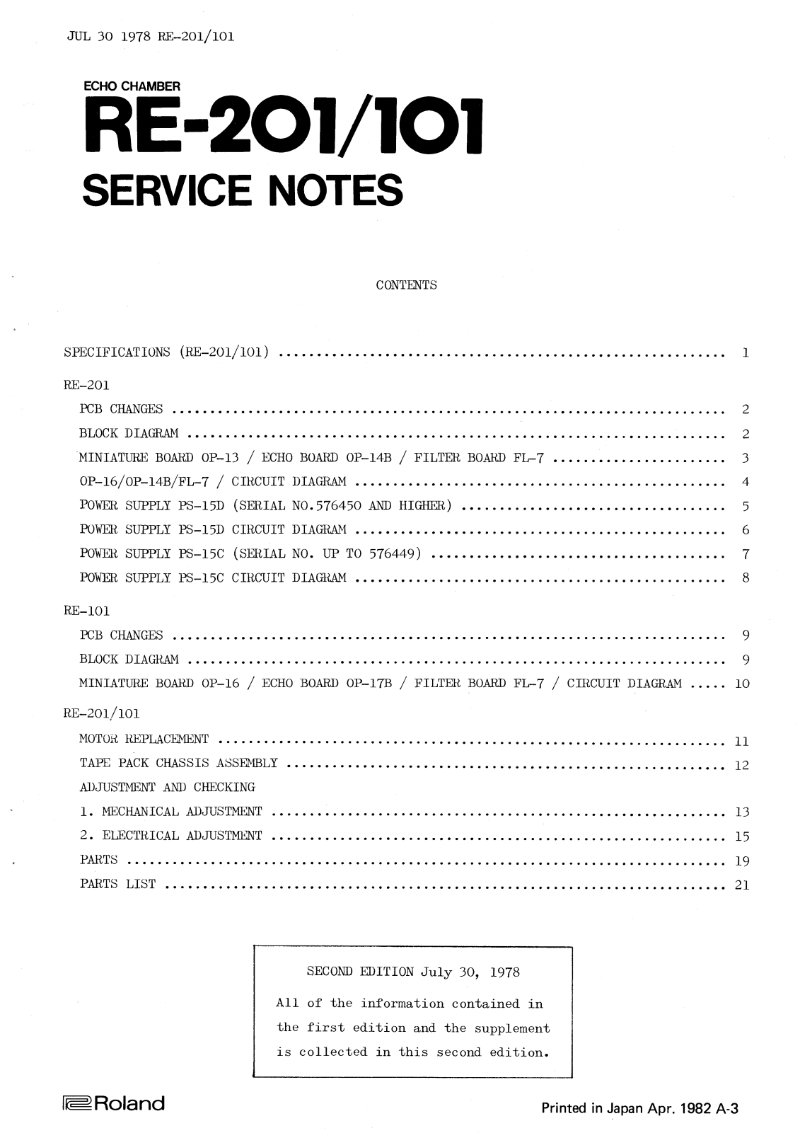 Roland RE-101 Service Notes