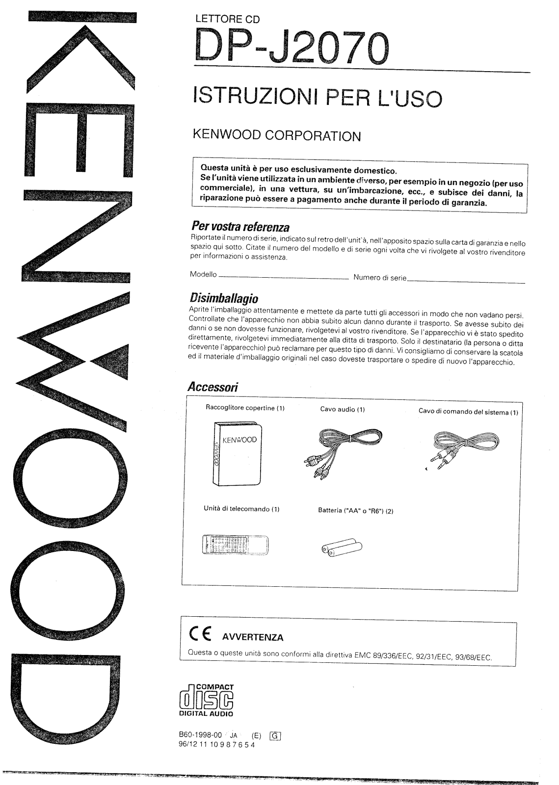 Kenwood DP-J2070 Manual