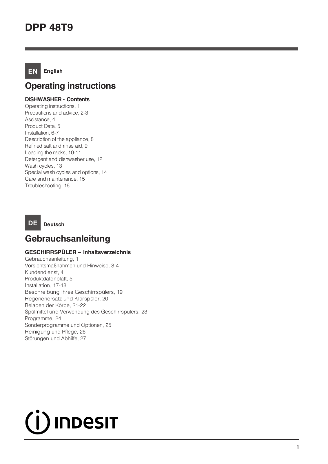 Indesit DPP 48T9 A NX EU User Manual