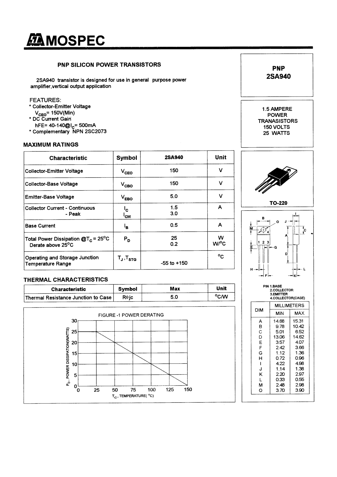 MOSPEC 2SA940 Datasheet