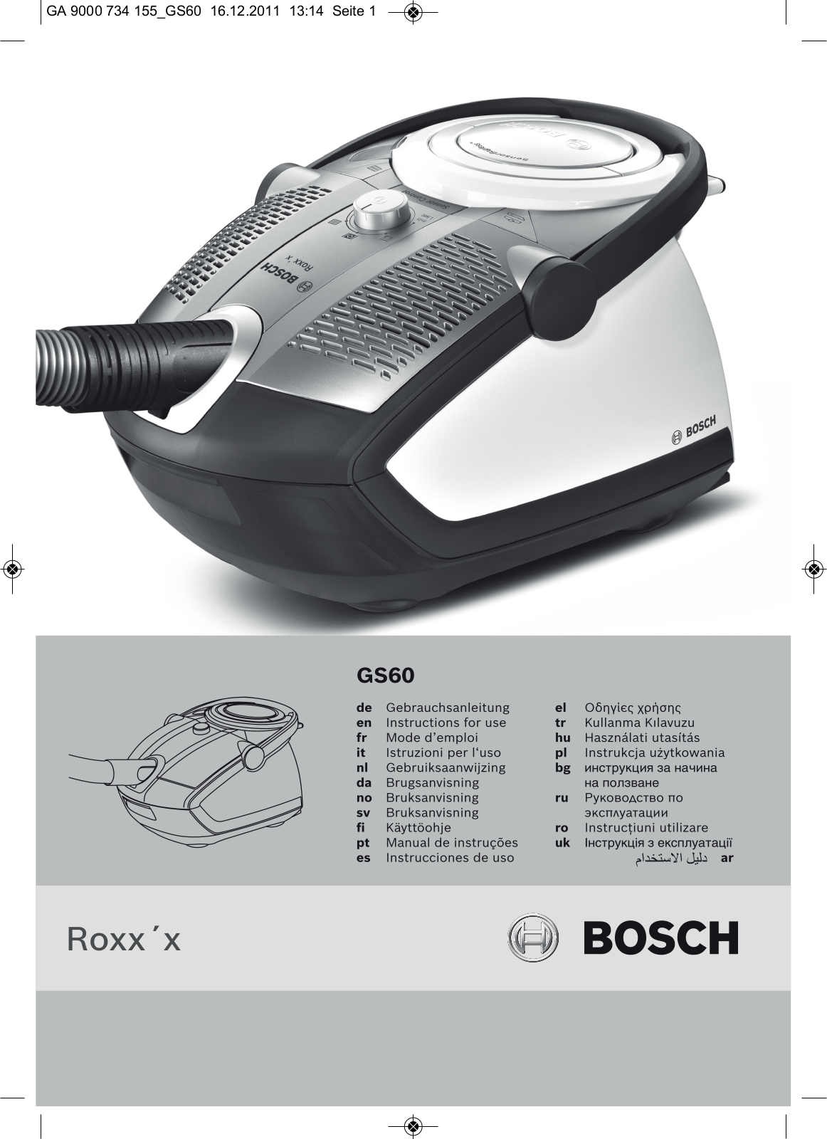 Bosch BGS 62530 User Manual