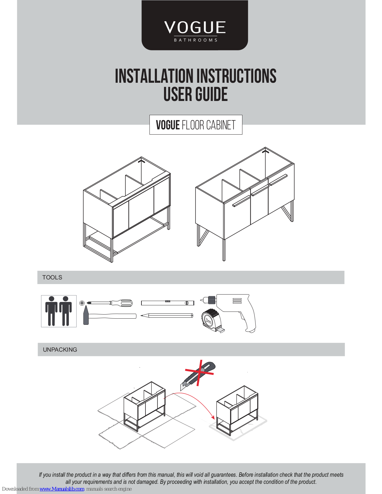 Vogue Floor Cabinet Installation Instructions And User Manual