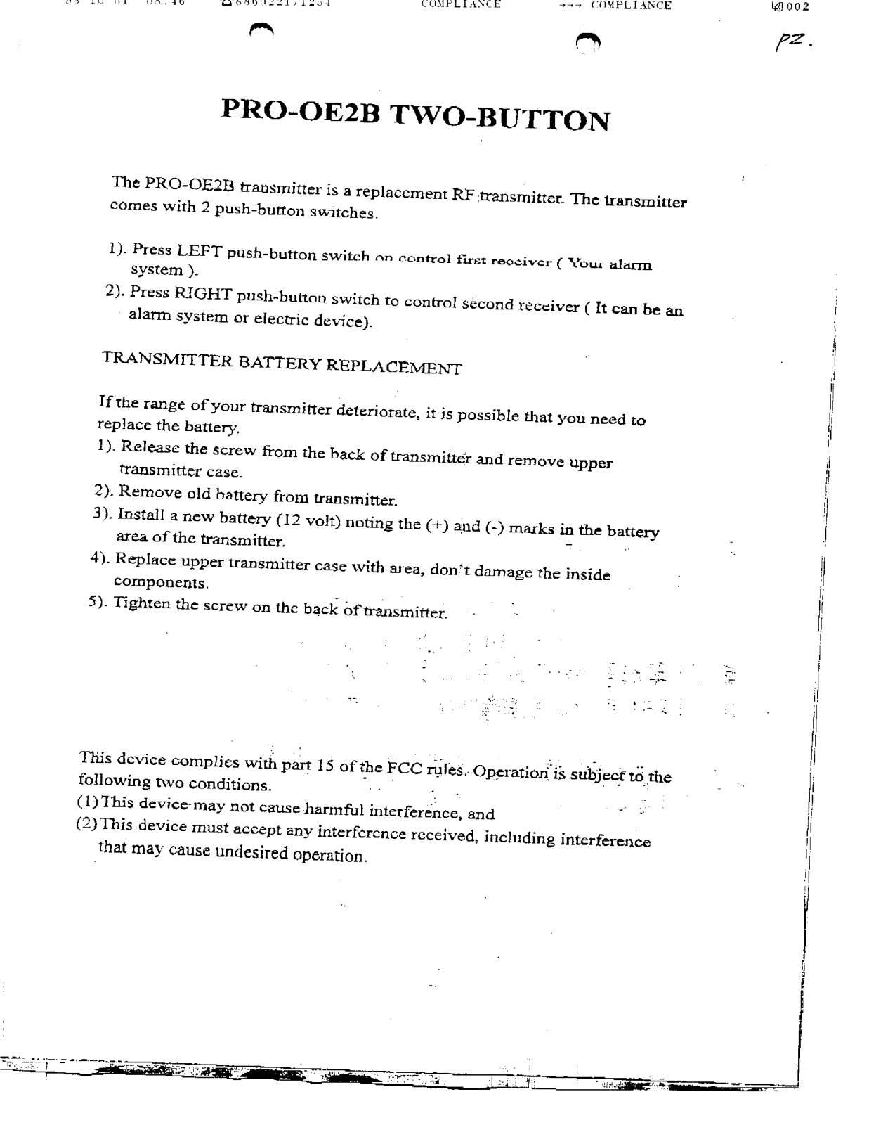 Audiovox OE2BT Users Manual