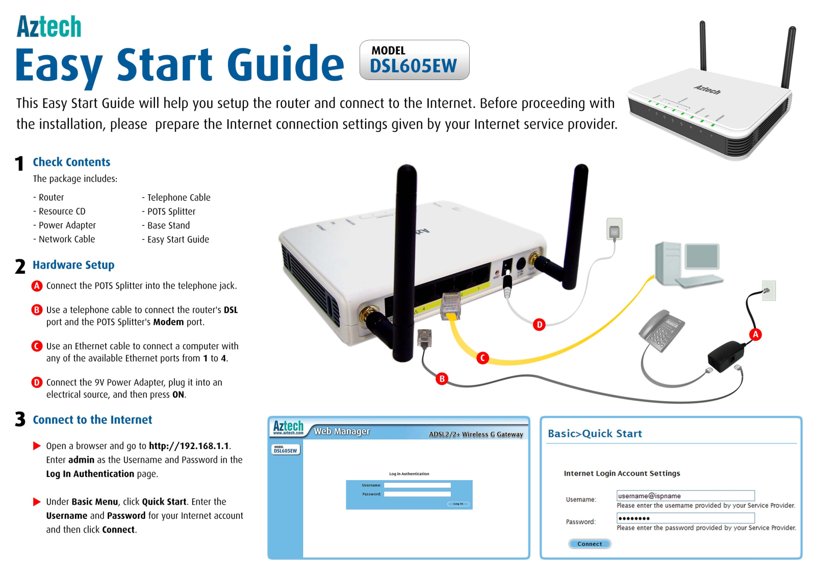 Aztech DSL605EW Start Guide